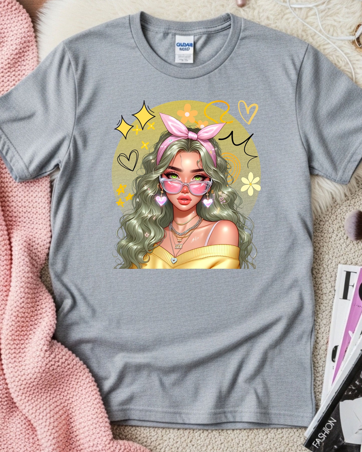 Kawaii Pastel Girl T‑Shirt Soft Girl Aesthetic Tee Gen Z Pastel Hair Graphic Cute Anime‑Inspired Top Whimsical Aesthetic Shirt