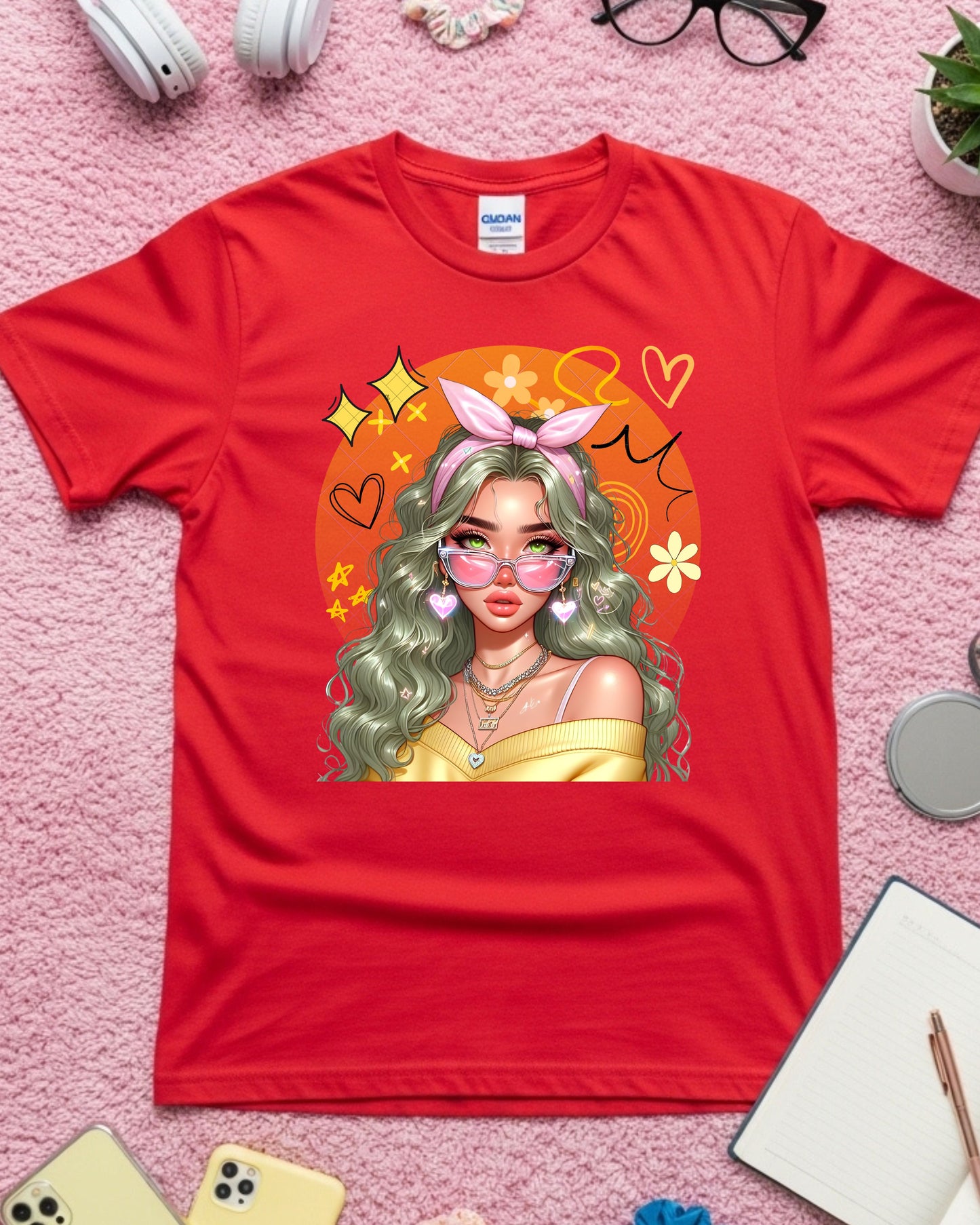 Kawaii Pastel Girl T‑Shirt Soft Girl Aesthetic Tee Gen Z Pastel Hair Graphic Cute Anime‑Inspired Top Whimsical Aesthetic Shirt
