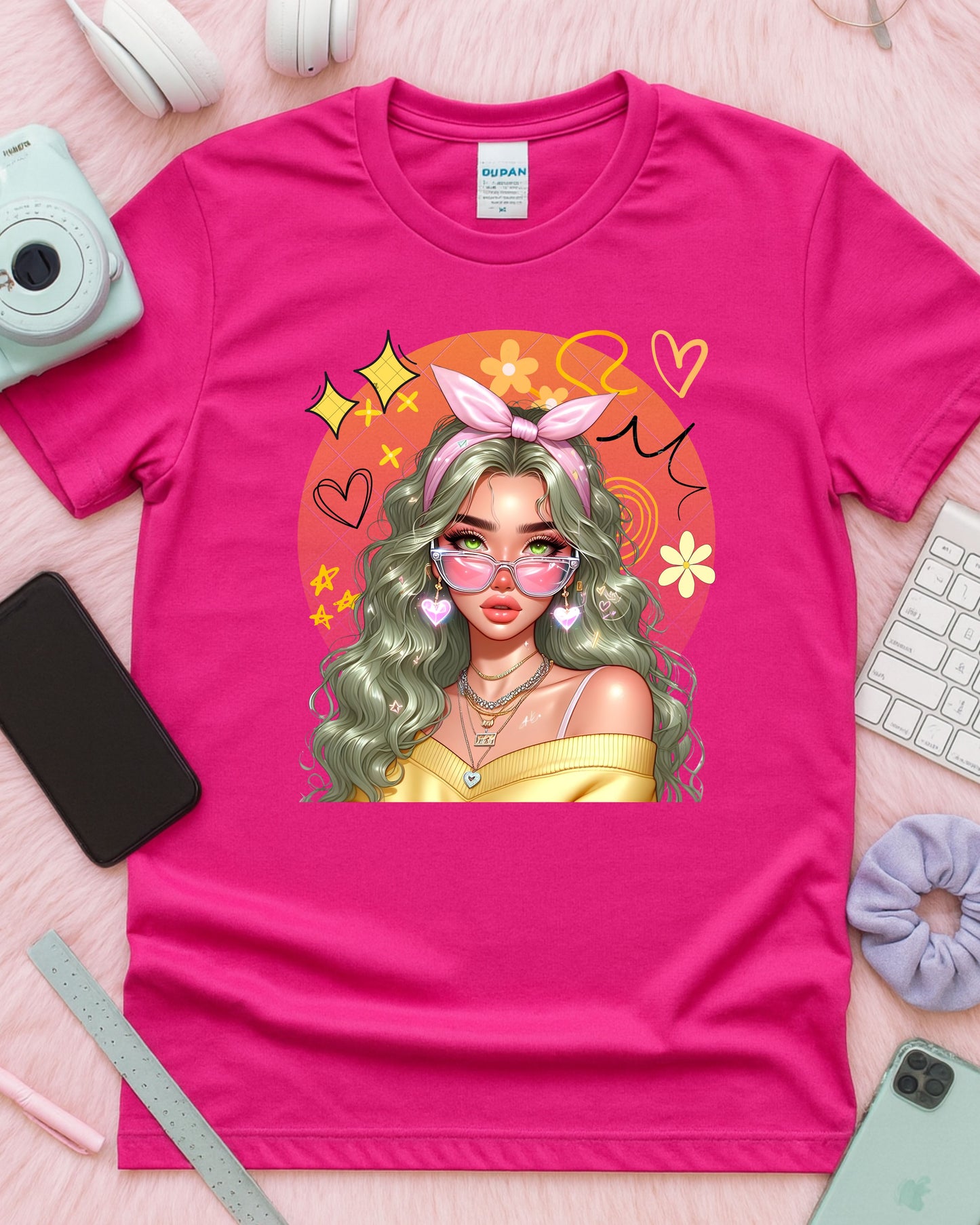 Kawaii Pastel Girl T‑Shirt Soft Girl Aesthetic Tee Gen Z Pastel Hair Graphic Cute Anime‑Inspired Top Whimsical Aesthetic Shirt
