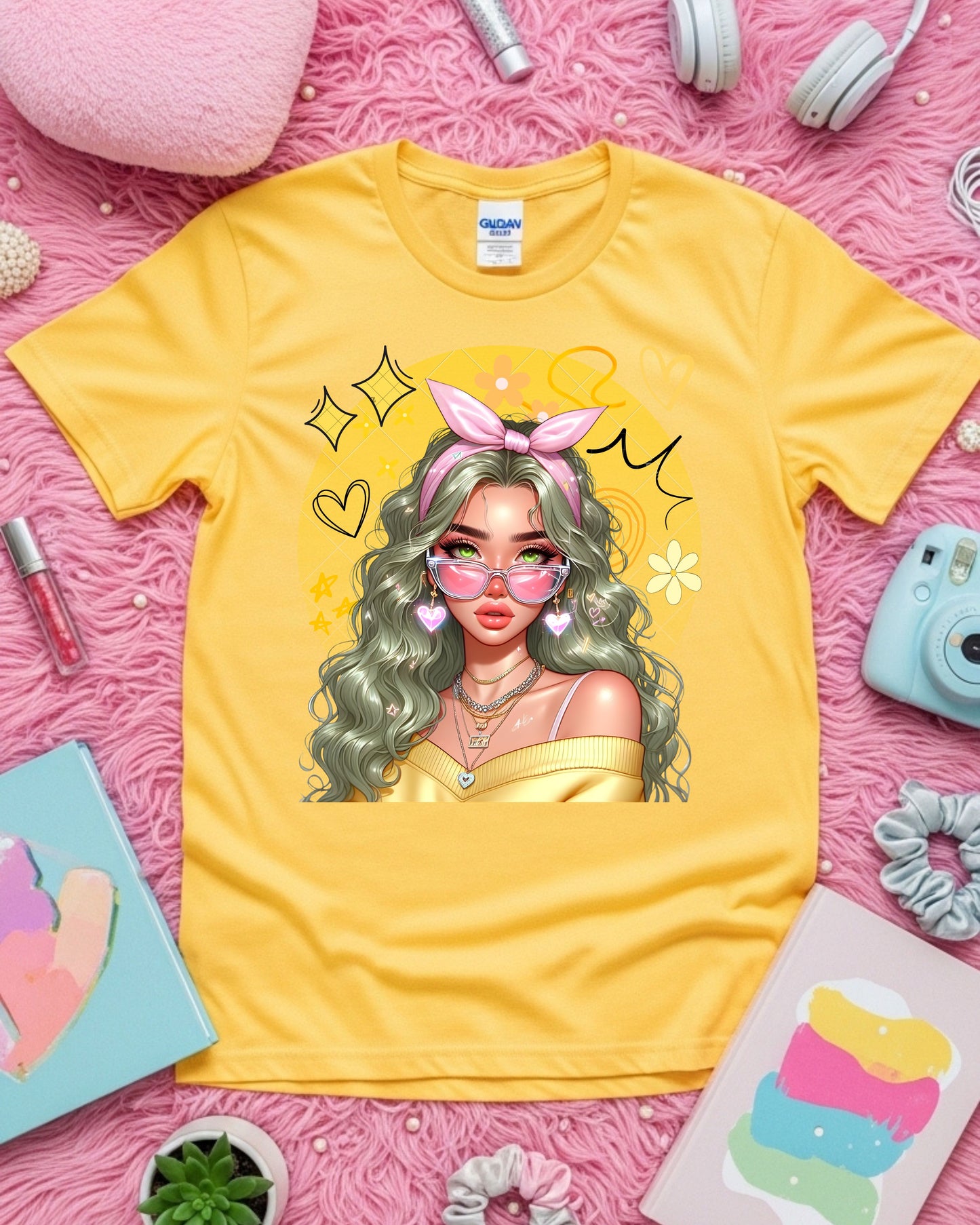 Kawaii Pastel Girl T‑Shirt Soft Girl Aesthetic Tee Gen Z Pastel Hair Graphic Cute Anime‑Inspired Top Whimsical Aesthetic Shirt