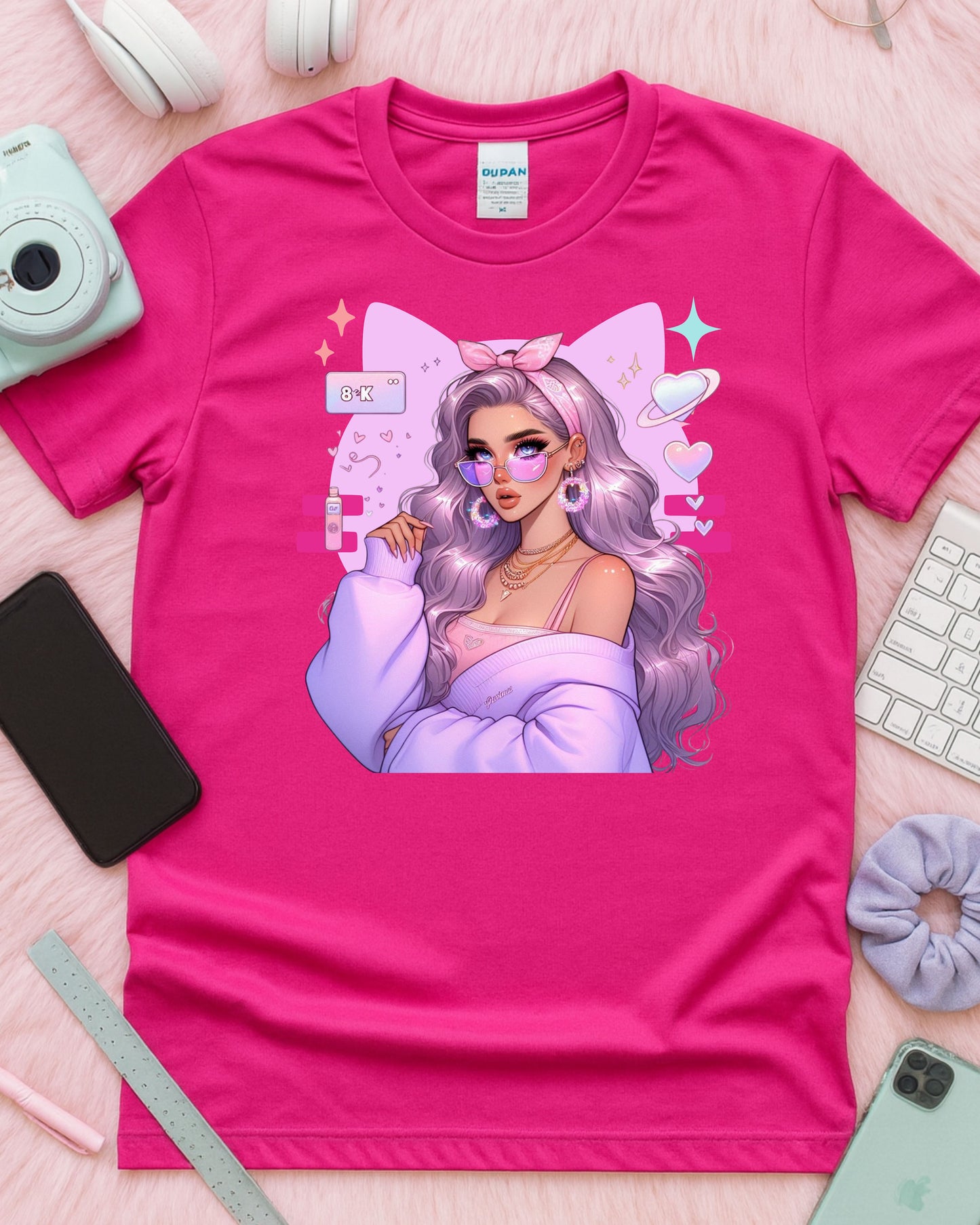 Pastel Kawaii Girl T-Shirt: Lavender Hair Anime Graphic Top