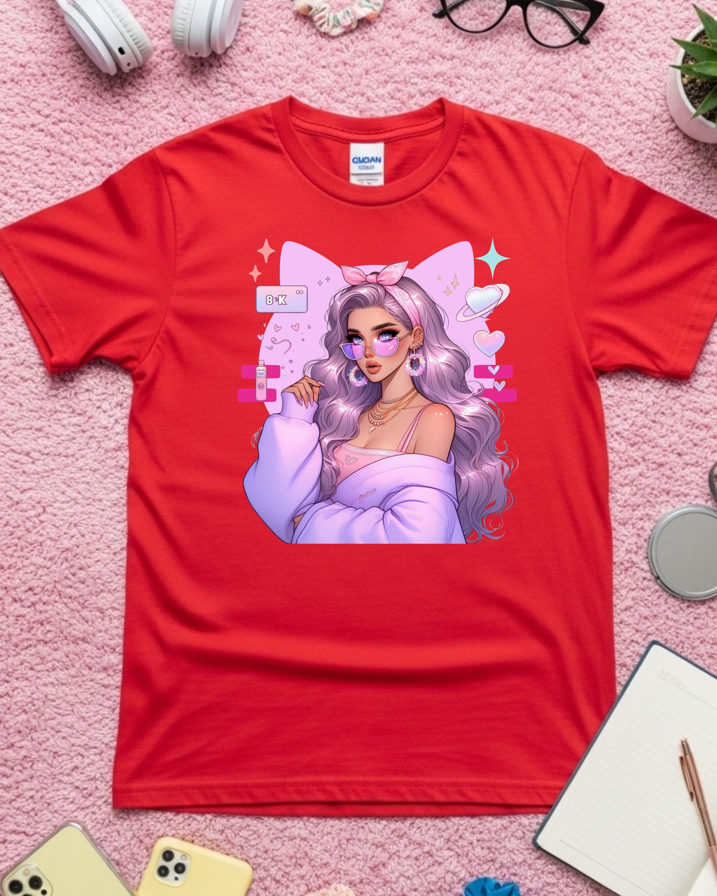 Pastel Kawaii Girl T-Shirt: Lavender Hair Anime Graphic Top