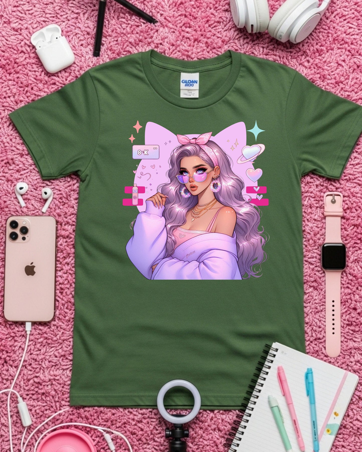 Pastel Kawaii Girl T-Shirt: Lavender Hair Anime Graphic Top