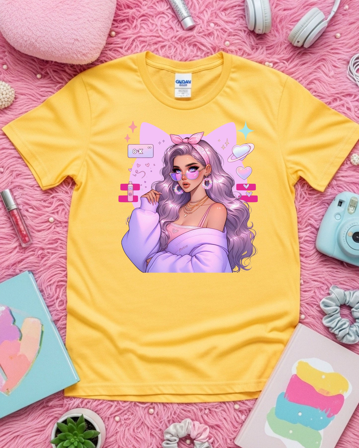 Pastel Kawaii Girl T-Shirt: Lavender Hair Anime Graphic Top