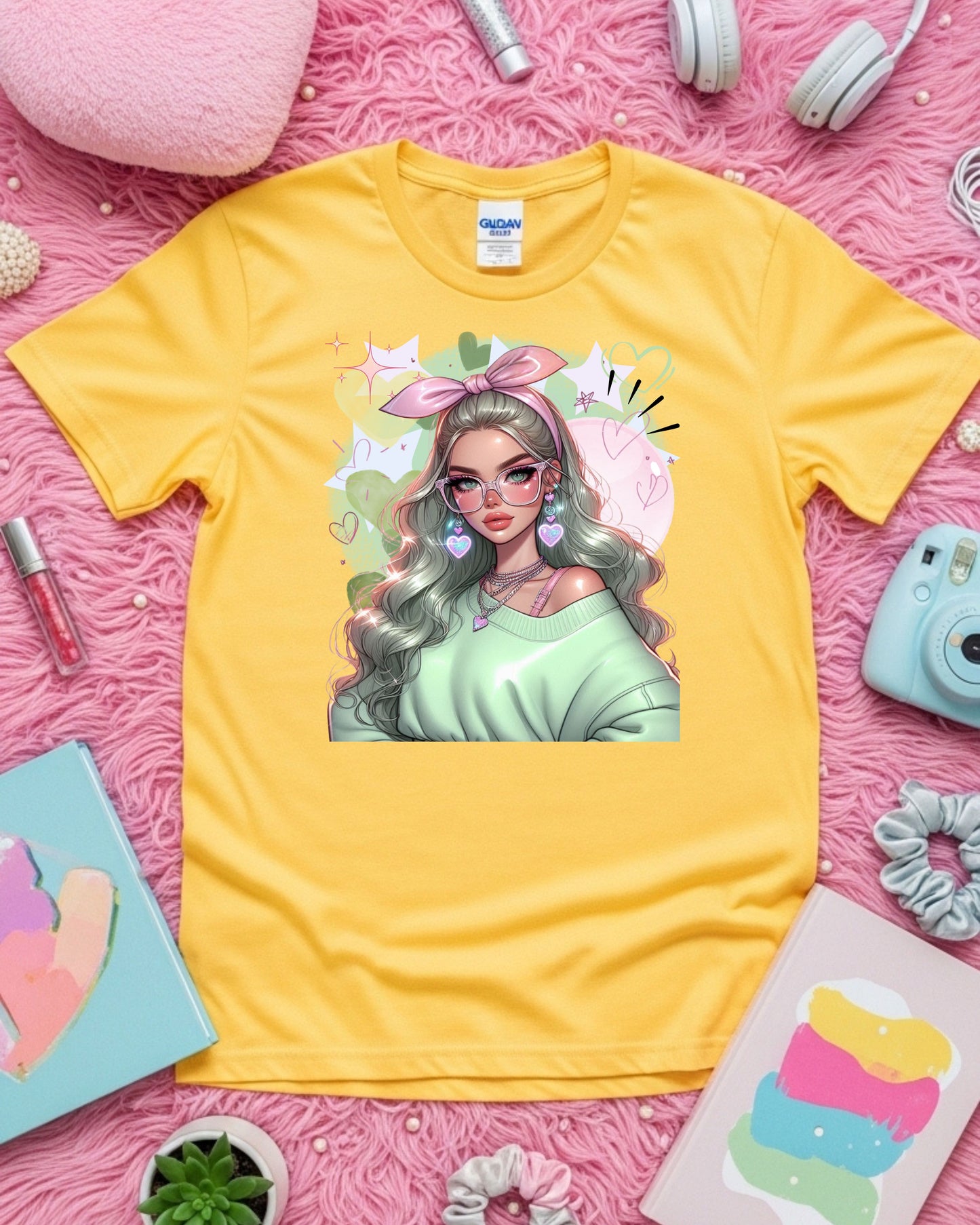 Kawaii Pastel Girl T‑Shirt • Soft Girl Aesthetic Tee • Gen Z Mint Green Graphic • Cute Anime‑Inspired Top • Whimsical Pastel Aesthetic Shirt