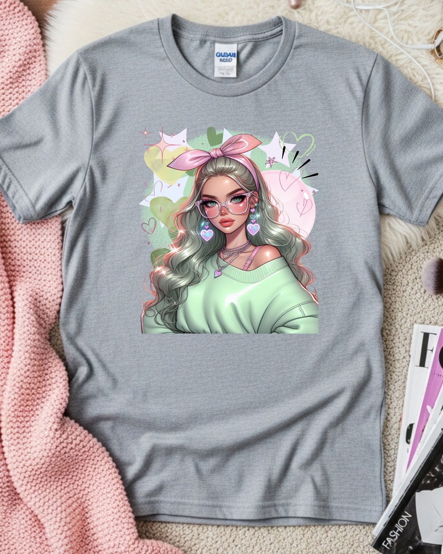 Kawaii Pastel Girl T‑Shirt • Soft Girl Aesthetic Tee • Gen Z Mint Green Graphic • Cute Anime‑Inspired Top • Whimsical Pastel Aesthetic Shirt