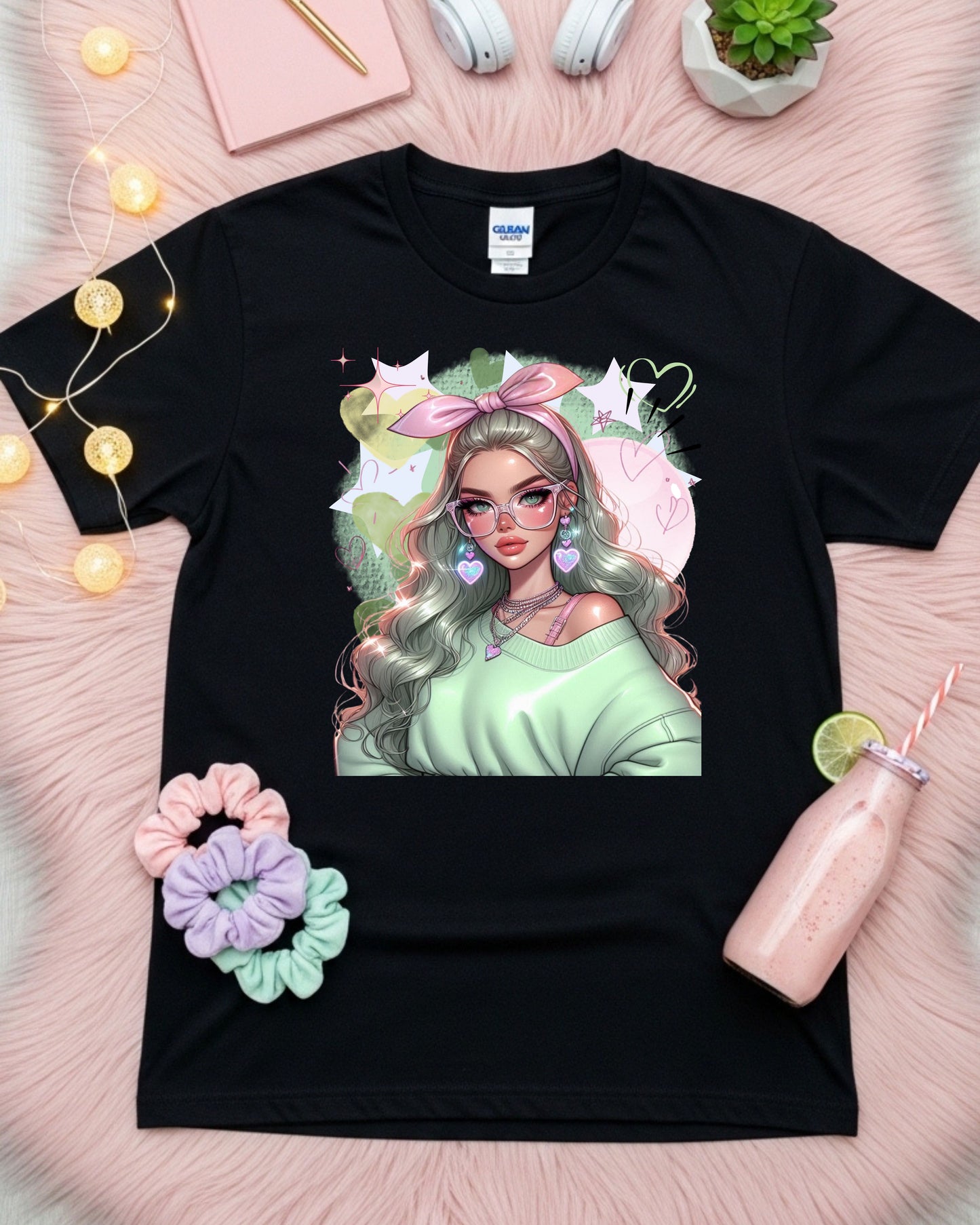 Kawaii Pastel Girl T‑Shirt • Soft Girl Aesthetic Tee • Gen Z Mint Green Graphic • Cute Anime‑Inspired Top • Whimsical Pastel Aesthetic Shirt