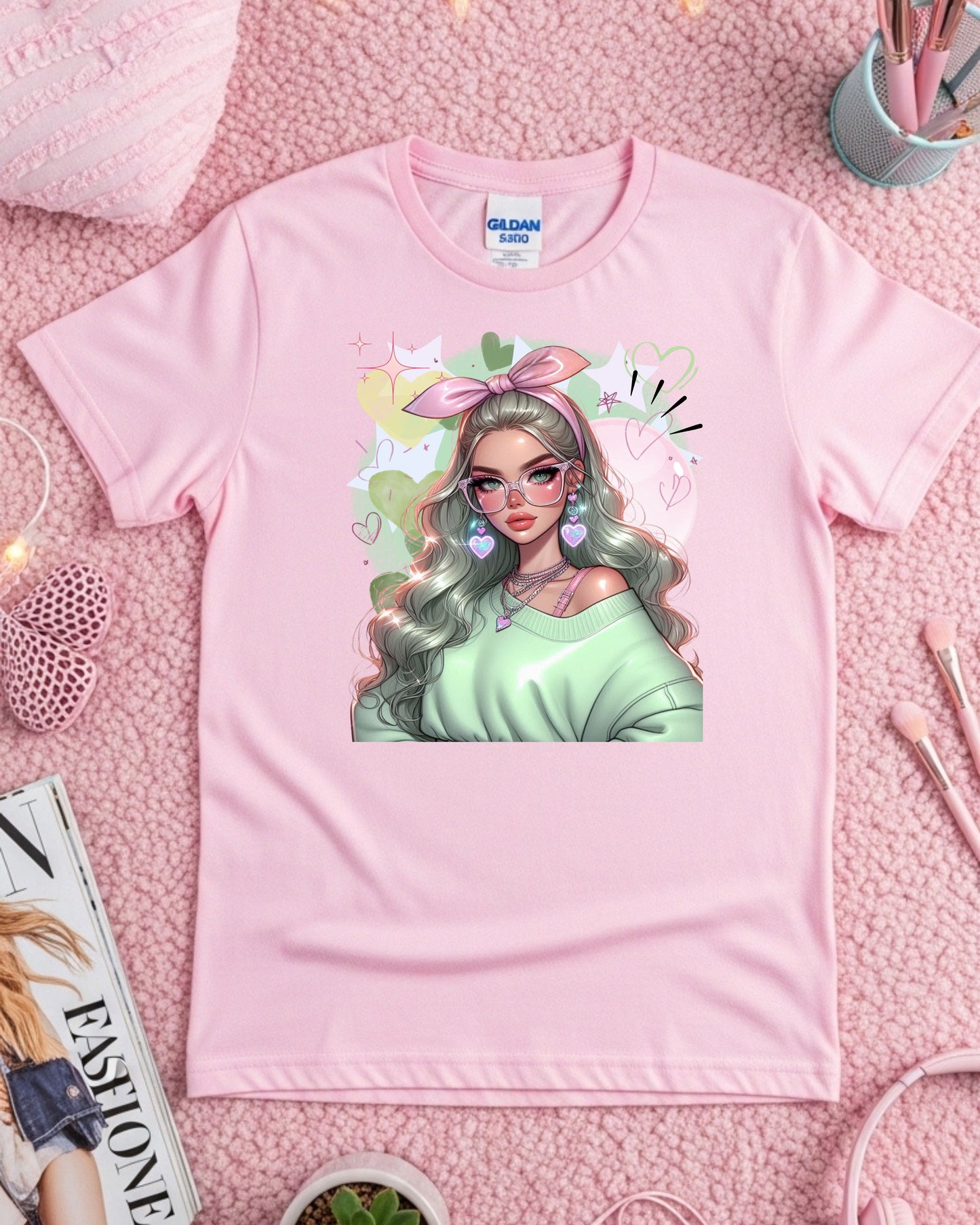 Kawaii Pastel Girl T‑Shirt • Soft Girl Aesthetic Tee • Gen Z Mint Green Graphic • Cute Anime‑Inspired Top • Whimsical Pastel Aesthetic Shirt