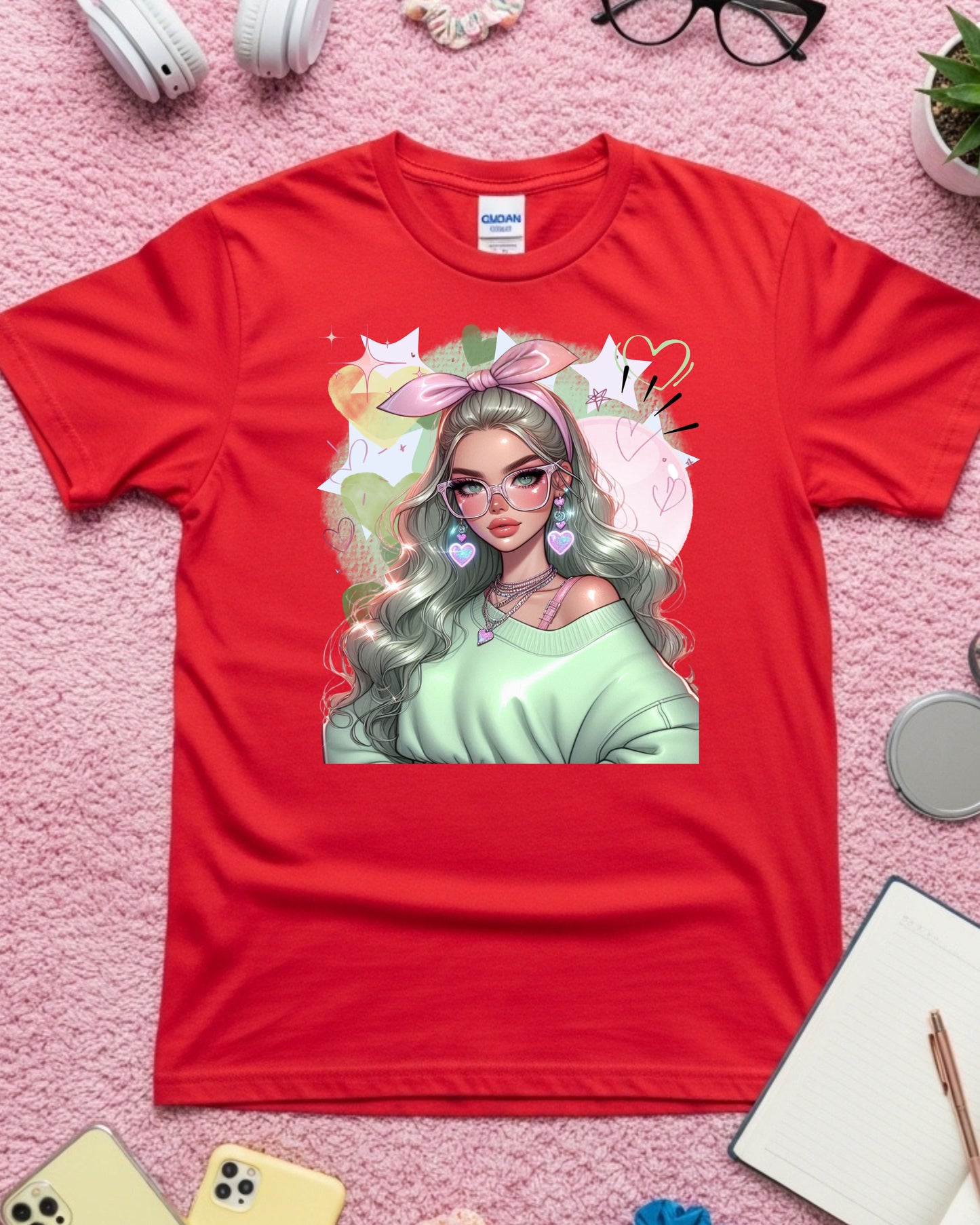 Kawaii Pastel Girl T‑Shirt • Soft Girl Aesthetic Tee • Gen Z Mint Green Graphic • Cute Anime‑Inspired Top • Whimsical Pastel Aesthetic Shirt