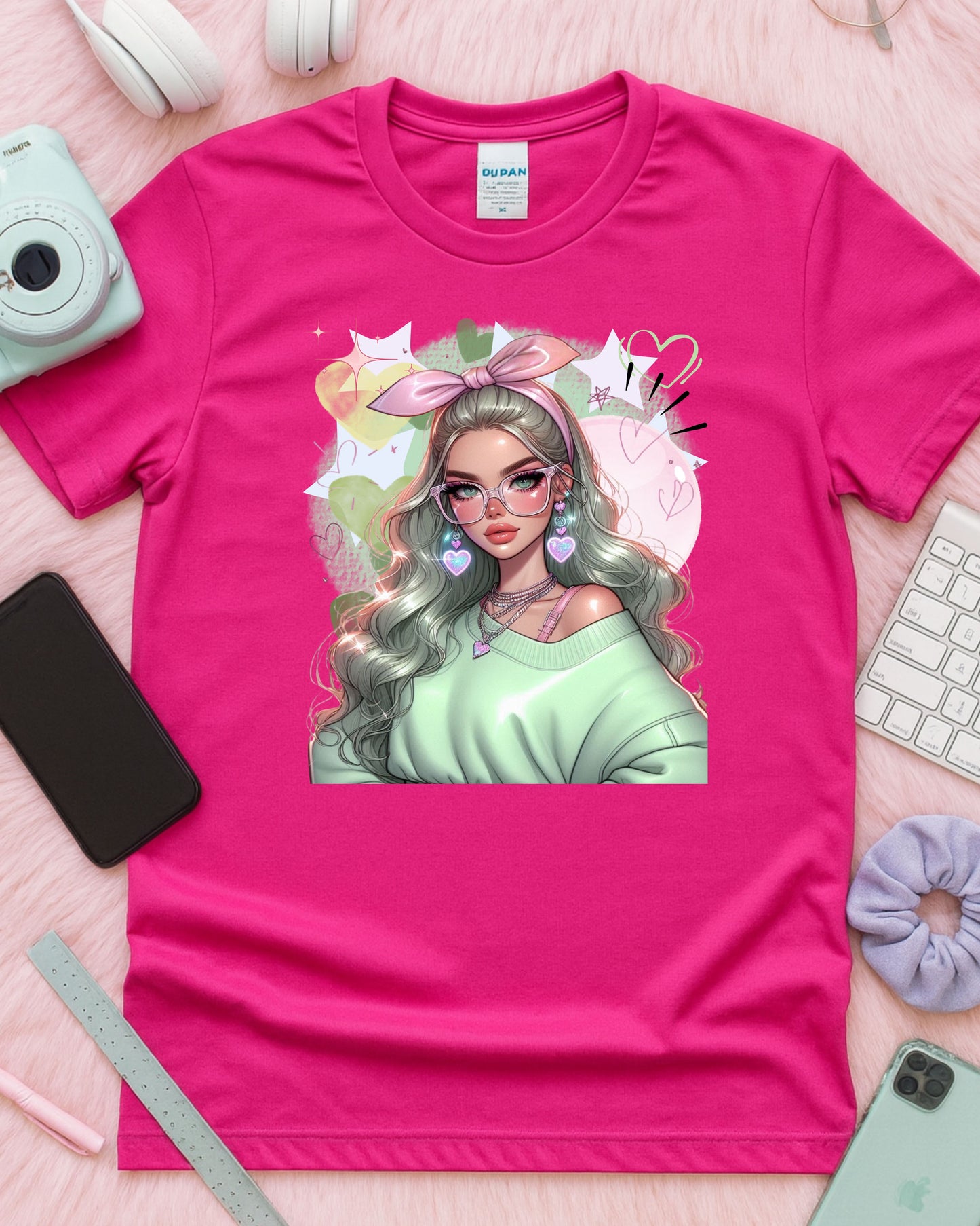 Kawaii Pastel Girl T‑Shirt • Soft Girl Aesthetic Tee • Gen Z Mint Green Graphic • Cute Anime‑Inspired Top • Whimsical Pastel Aesthetic Shirt