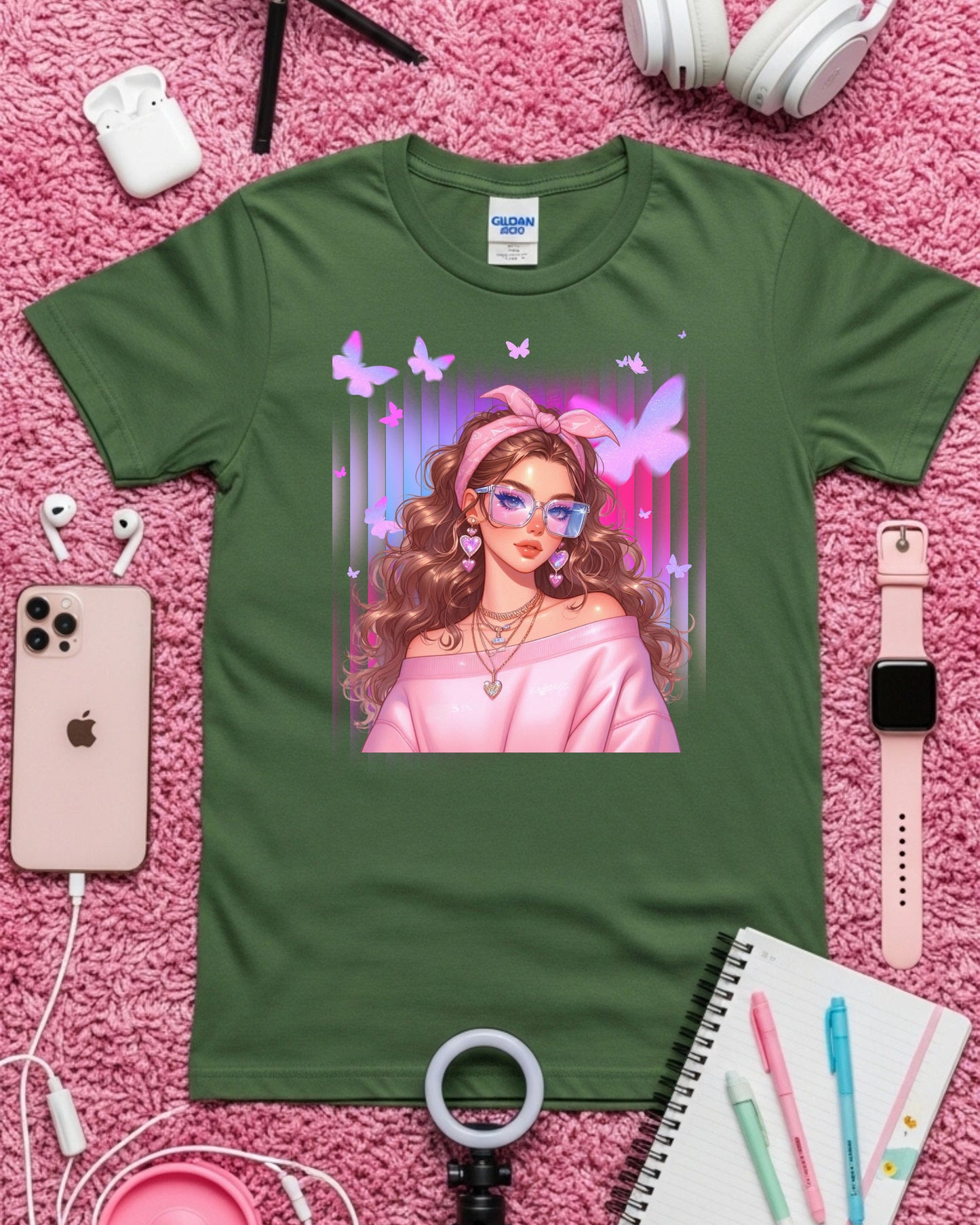 Kawaii Pastel Girl T‑Shirt Soft Girl Aesthetic Tee Gen Z Pink & Purple Graphic Cute Anime‑Inspired Top