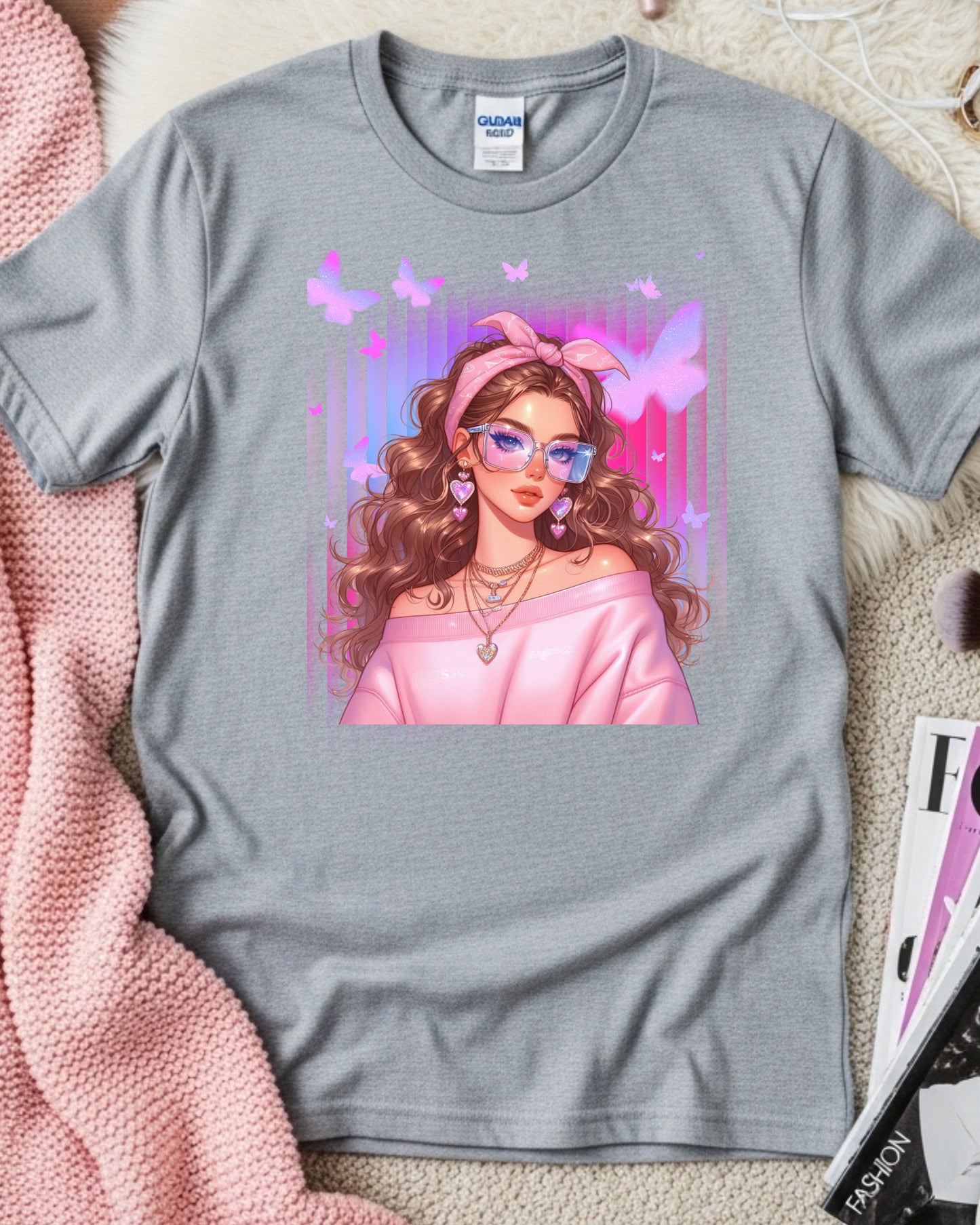 Kawaii Pastel Girl T‑Shirt Soft Girl Aesthetic Tee Gen Z Pink & Purple Graphic Cute Anime‑Inspired Top