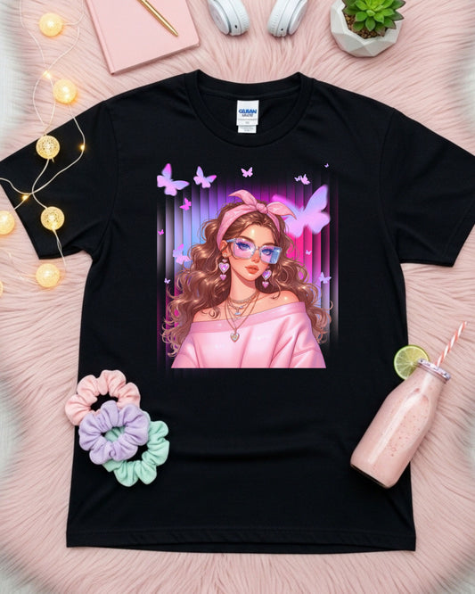 Kawaii Pastel Girl T‑Shirt Soft Girl Aesthetic Tee Gen Z Pink & Purple Graphic Cute Anime‑Inspired Top