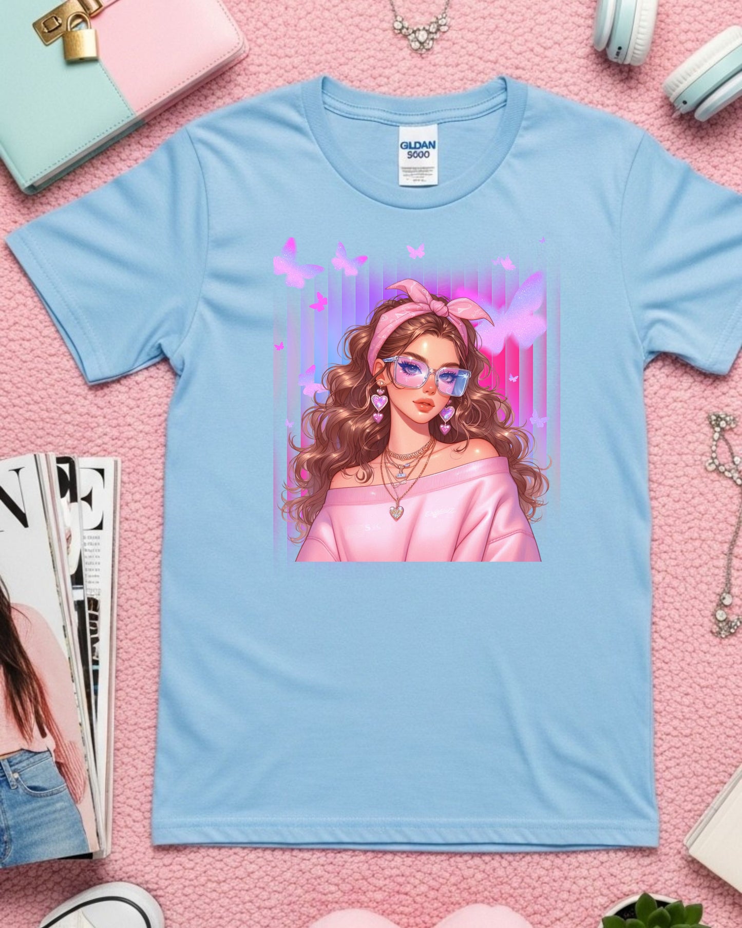 Kawaii Pastel Girl T‑Shirt Soft Girl Aesthetic Tee Gen Z Pink & Purple Graphic Cute Anime‑Inspired Top