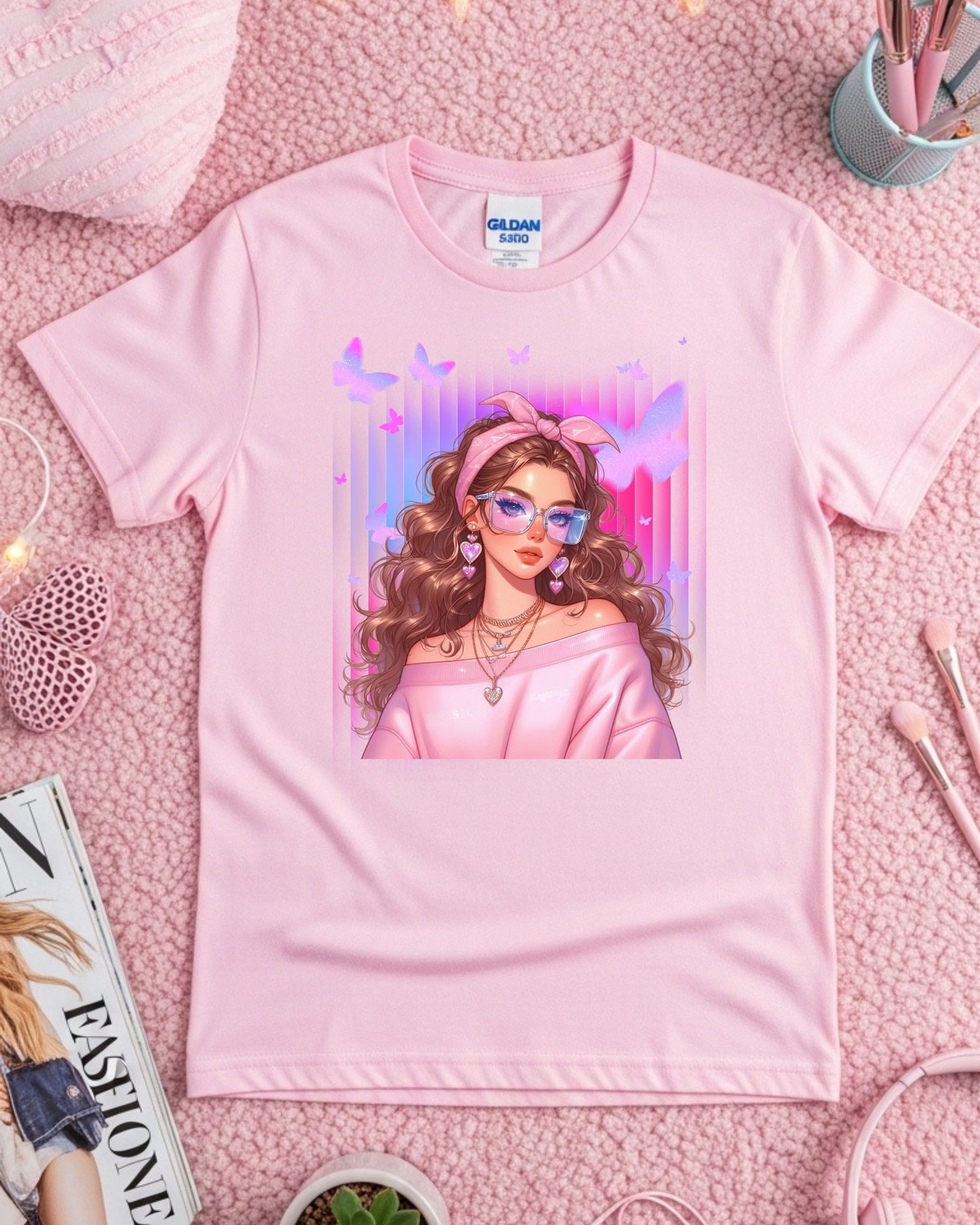 Kawaii Pastel Girl T‑Shirt Soft Girl Aesthetic Tee Gen Z Pink & Purple Graphic Cute Anime‑Inspired Top