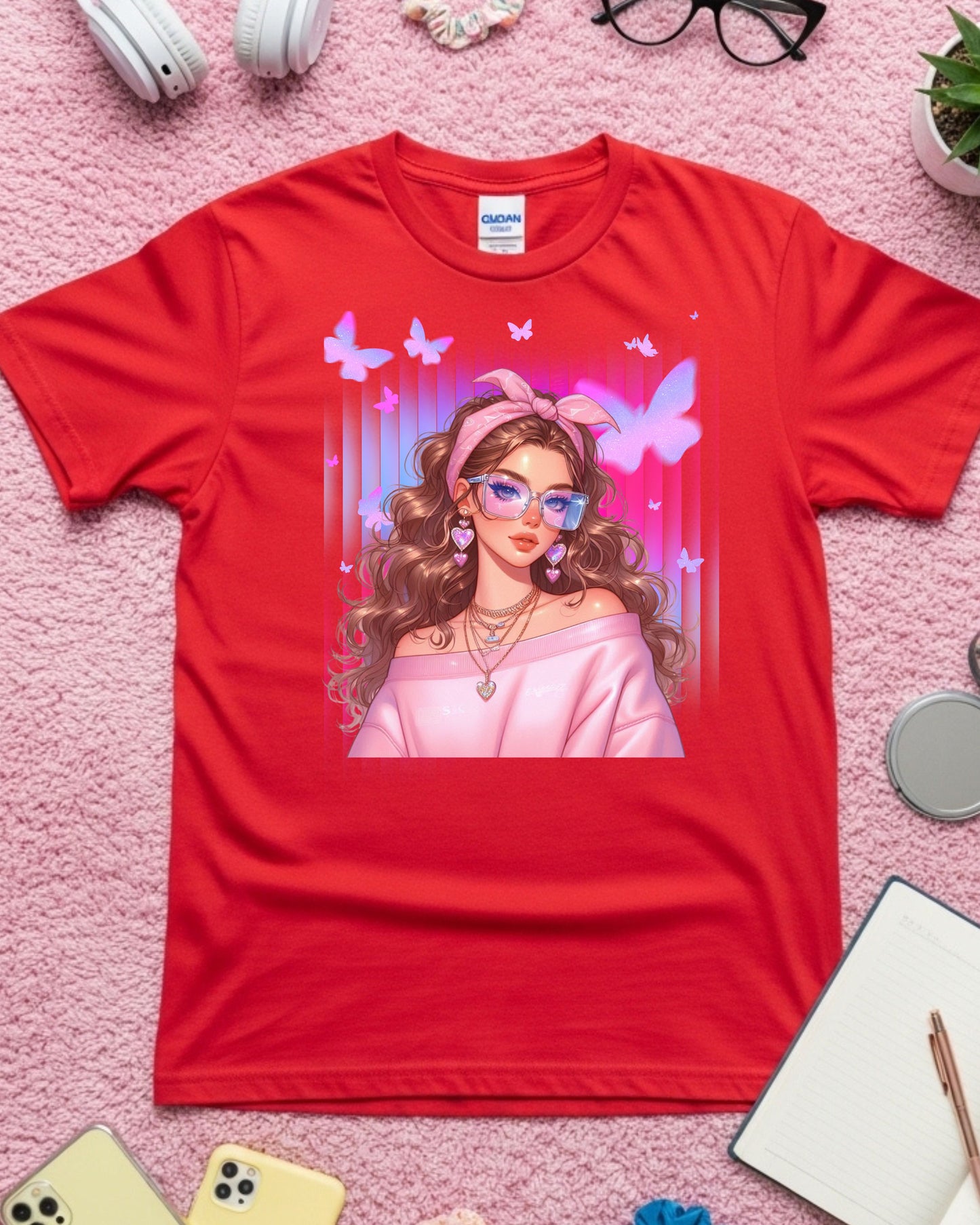 Kawaii Pastel Girl T‑Shirt Soft Girl Aesthetic Tee Gen Z Pink & Purple Graphic Cute Anime‑Inspired Top