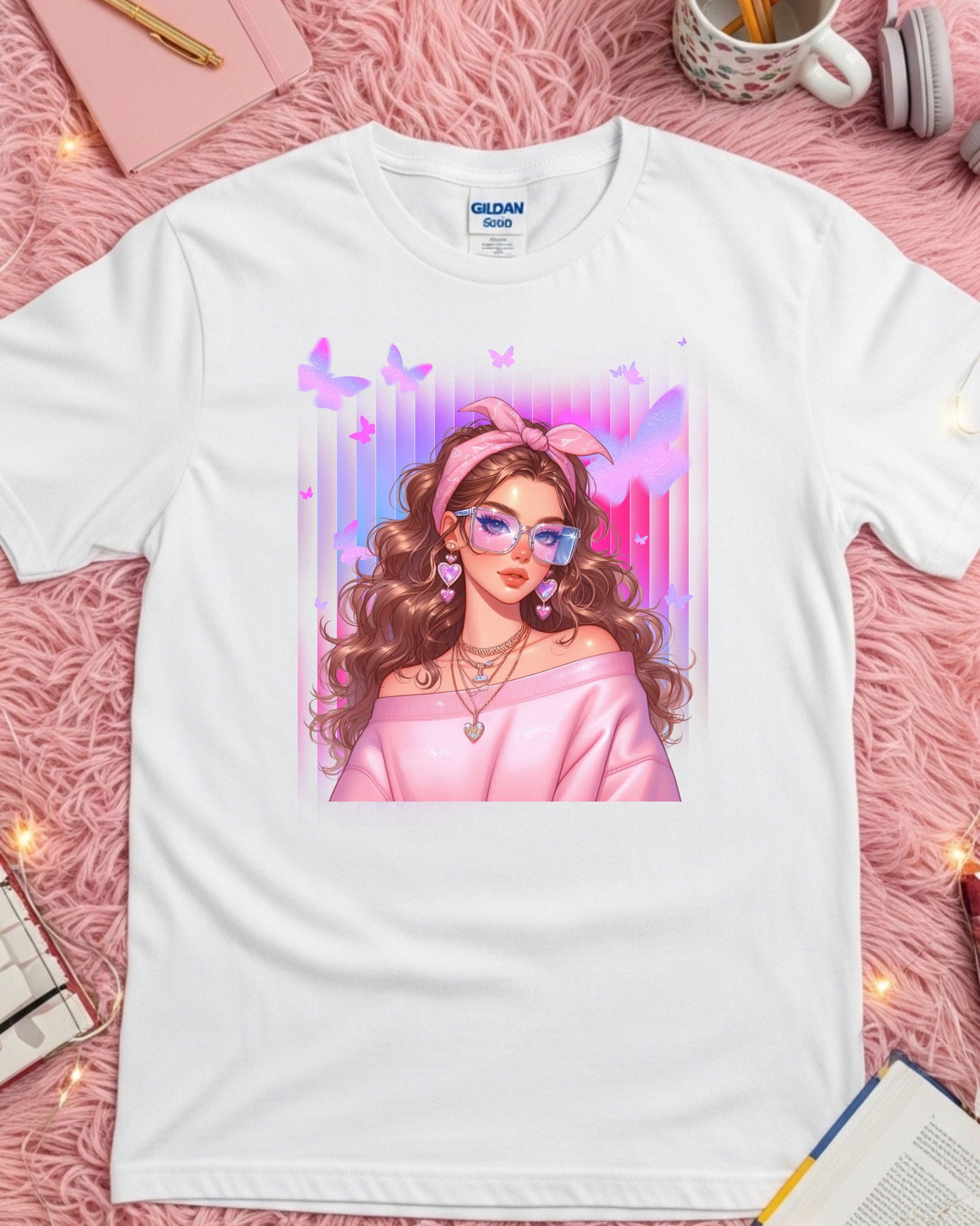 Kawaii Pastel Girl T‑Shirt Soft Girl Aesthetic Tee Gen Z Pink & Purple Graphic Cute Anime‑Inspired Top