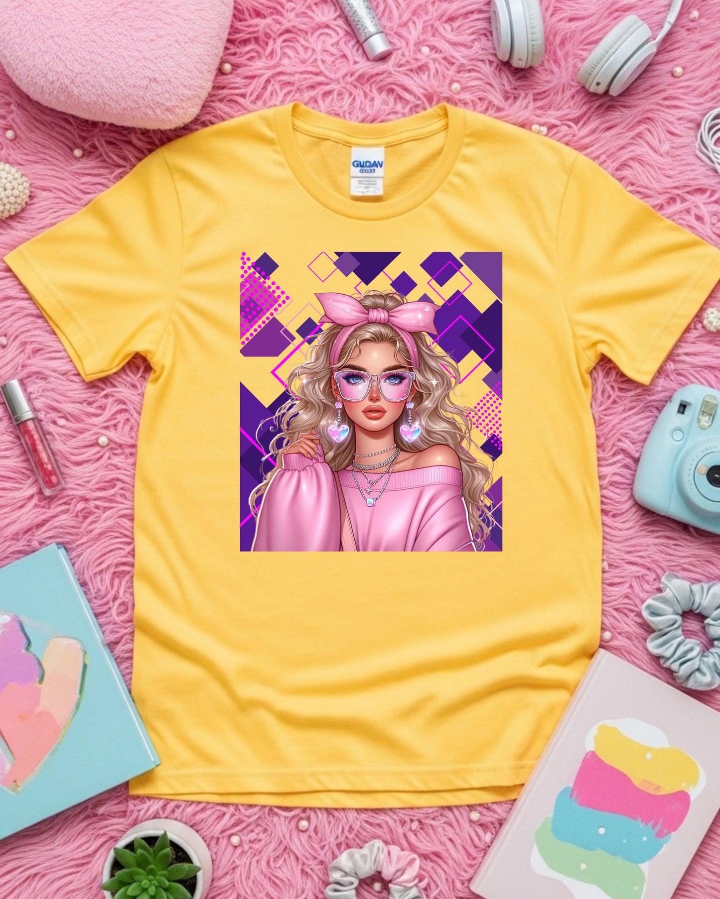 Kawaii Pastel Girl T‑Shirt Soft Girl Aesthetic Gen Z Blonde Hair Graphic Cute Anime‑Inspired Top