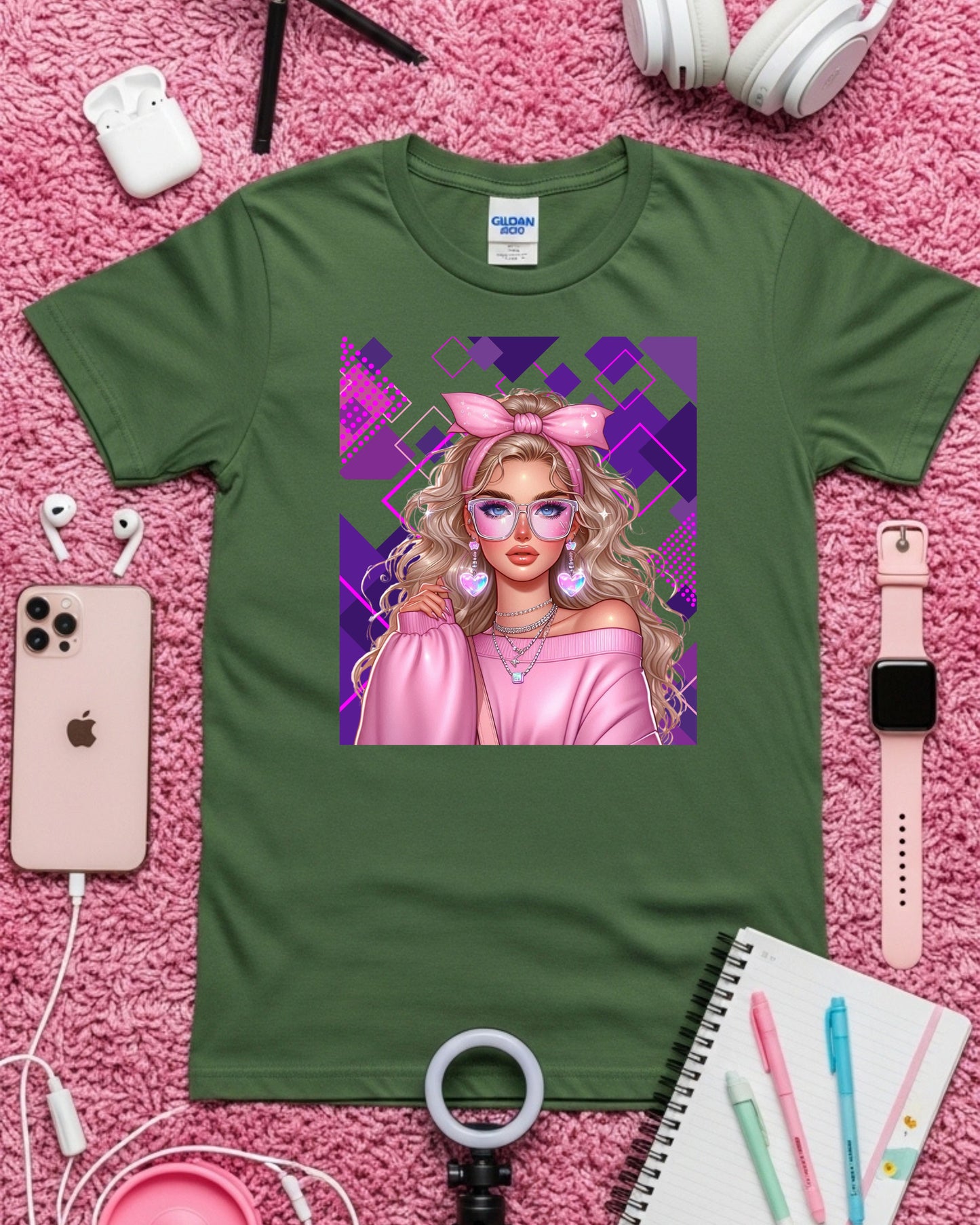 Kawaii Pastel Girl T‑Shirt Soft Girl Aesthetic Gen Z Blonde Hair Graphic Cute Anime‑Inspired Top