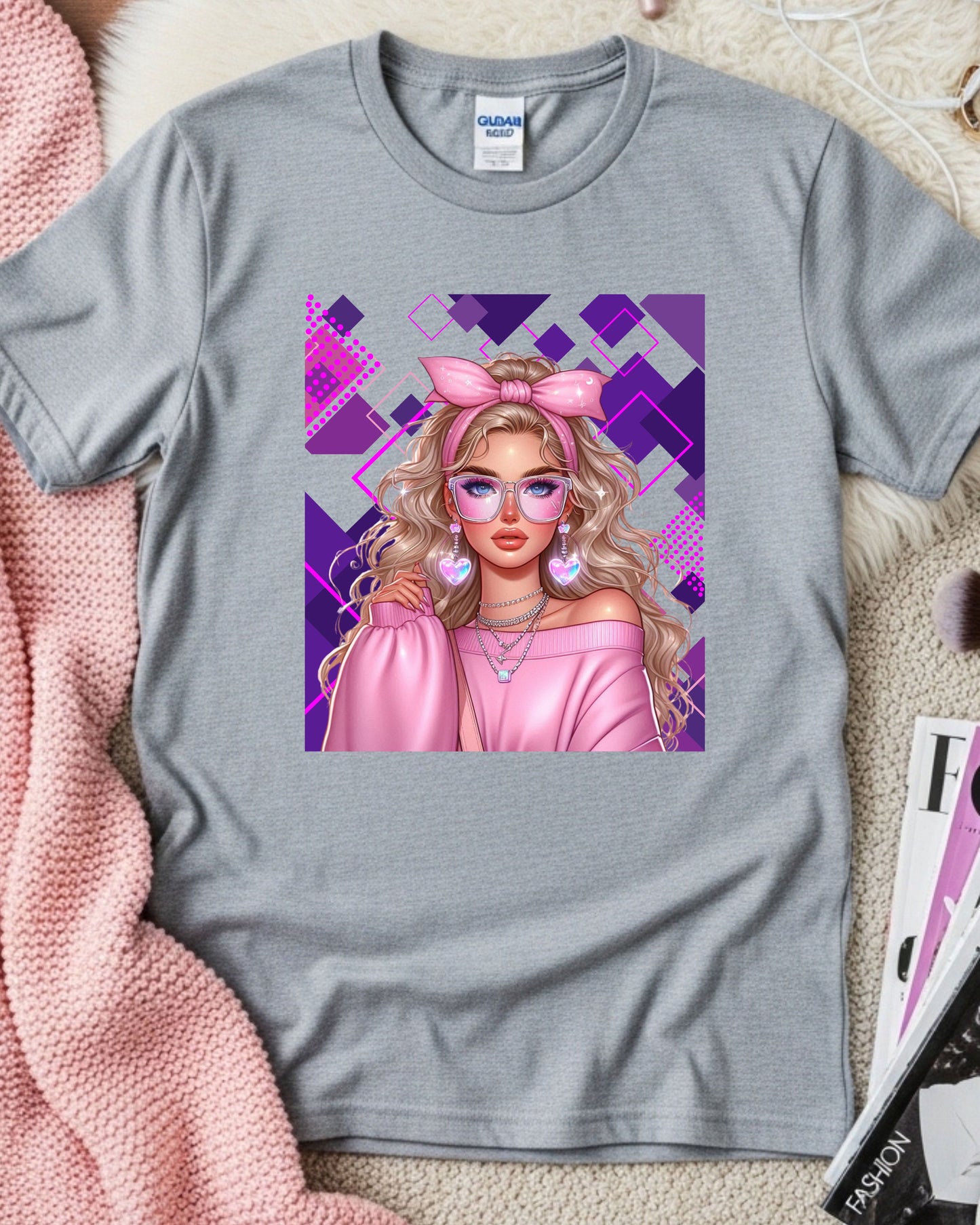 Kawaii Pastel Girl T‑Shirt Soft Girl Aesthetic Gen Z Blonde Hair Graphic Cute Anime‑Inspired Top