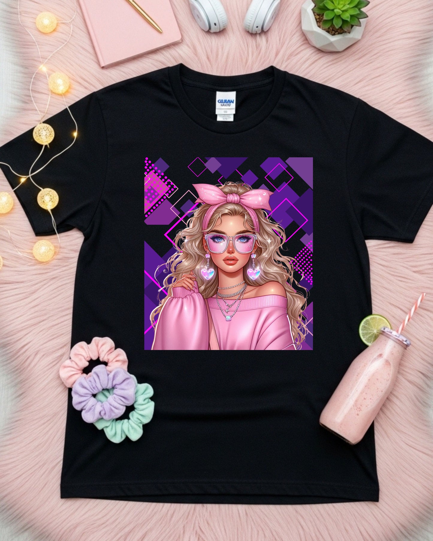 Kawaii Pastel Girl T‑Shirt Soft Girl Aesthetic Gen Z Blonde Hair Graphic Cute Anime‑Inspired Top
