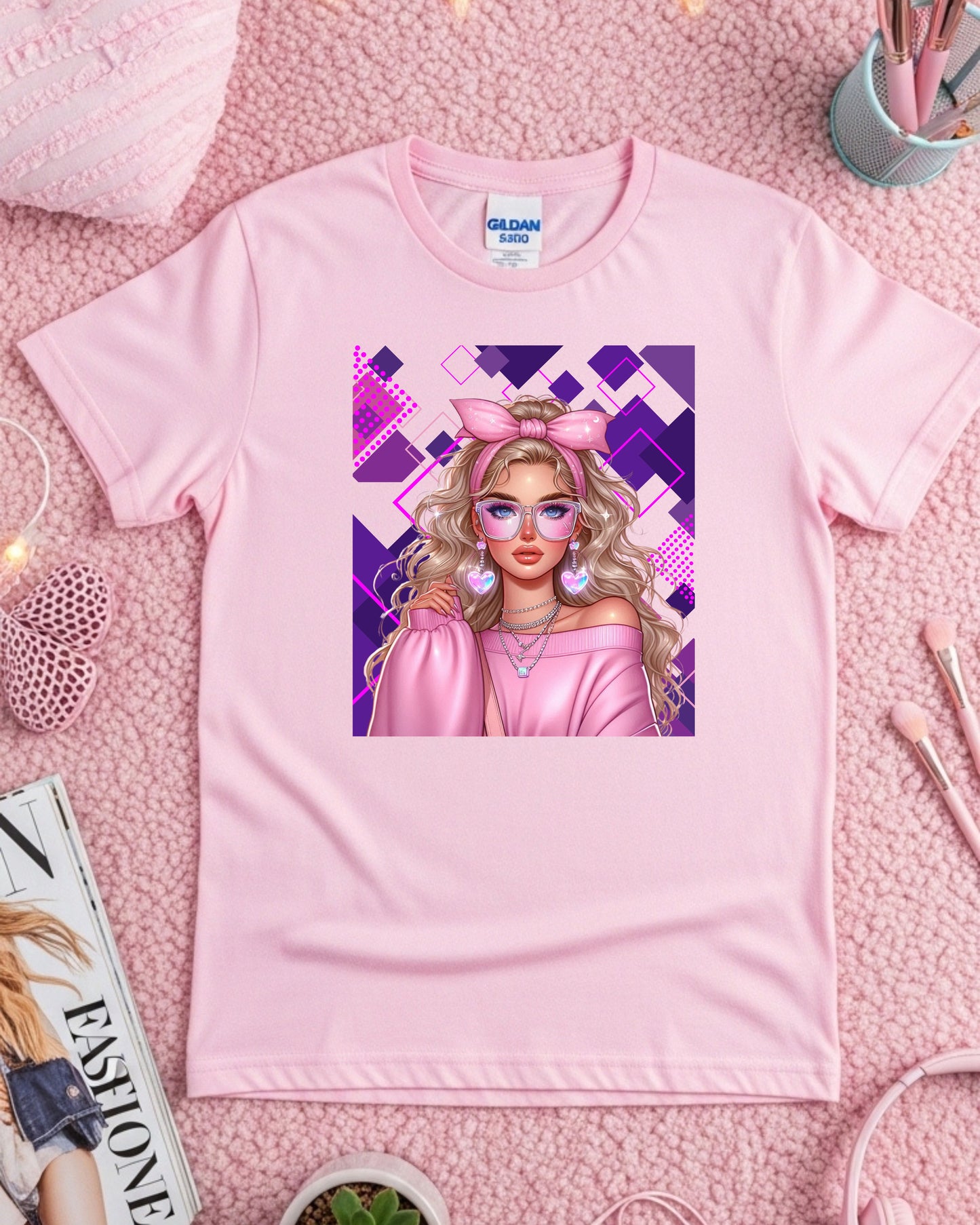 Kawaii Pastel Girl T‑Shirt Soft Girl Aesthetic Gen Z Blonde Hair Graphic Cute Anime‑Inspired Top