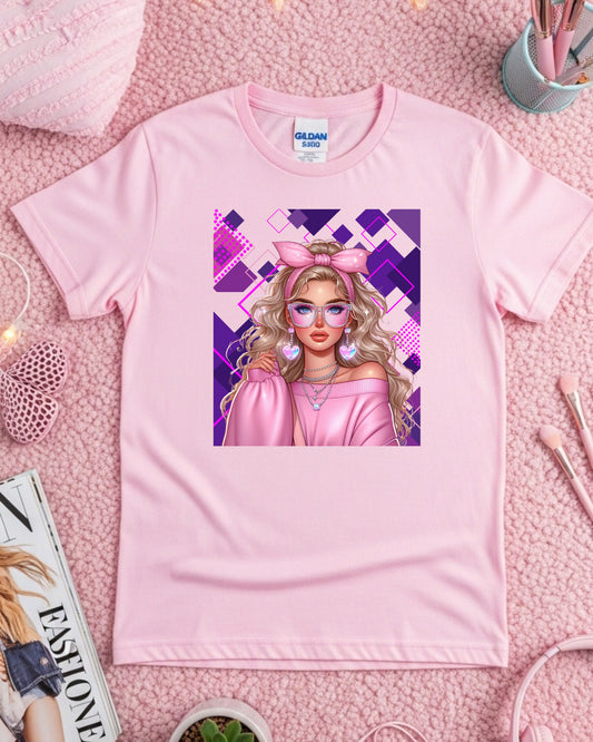 Kawaii Pastel Girl T‑Shirt Soft Girl Aesthetic Gen Z Blonde Hair Graphic Cute Anime‑Inspired Top