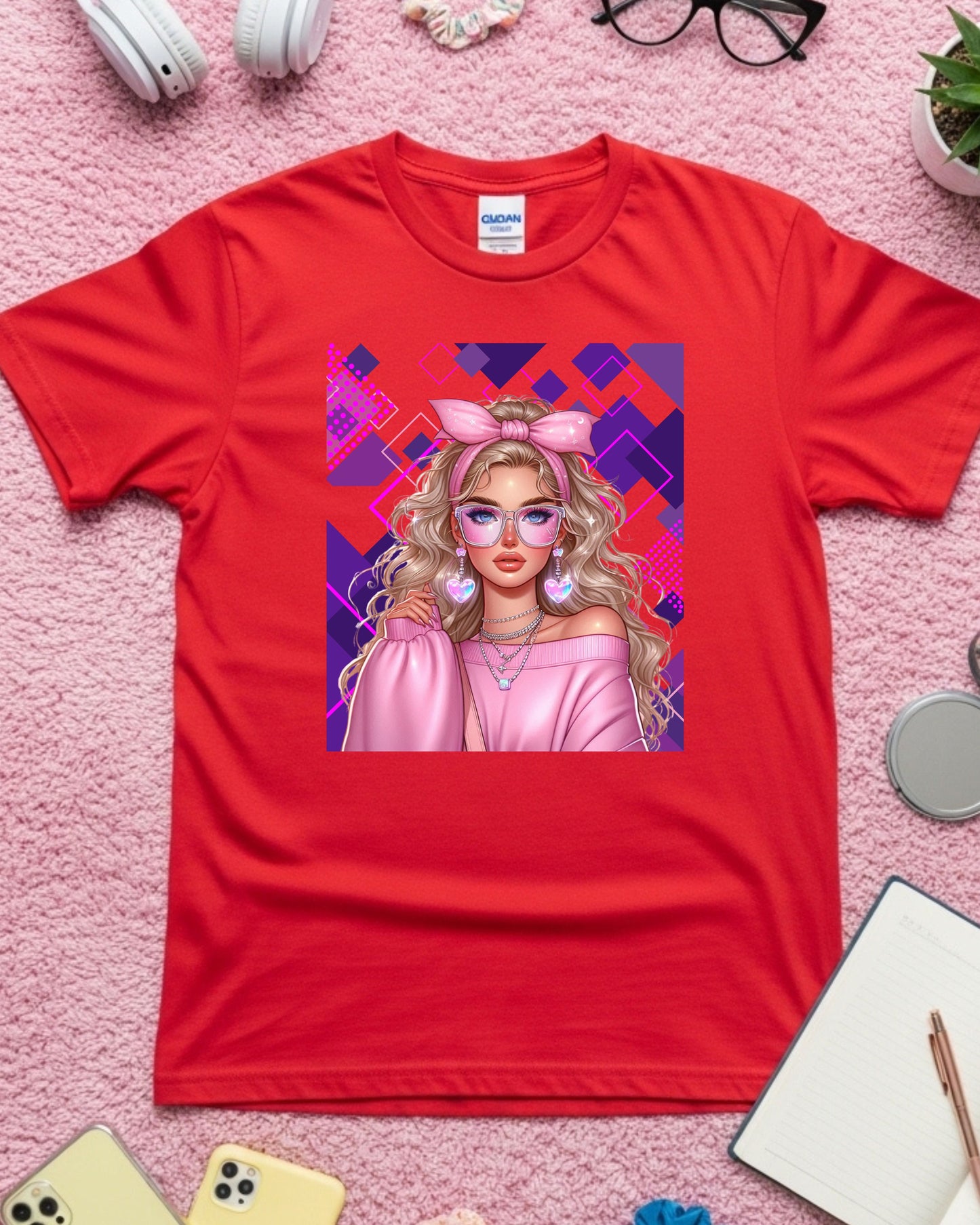 Kawaii Pastel Girl T‑Shirt Soft Girl Aesthetic Gen Z Blonde Hair Graphic Cute Anime‑Inspired Top