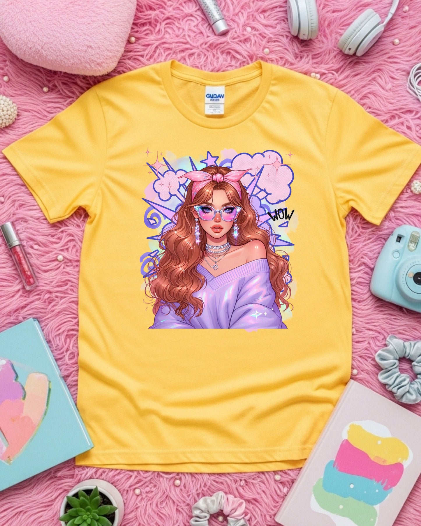 Kawaii Pastel Girl T‑Shirt • Soft Girl Aesthetic Tee • Gen Z Auburn Hair Graphic • Cute Anime‑Inspired Top