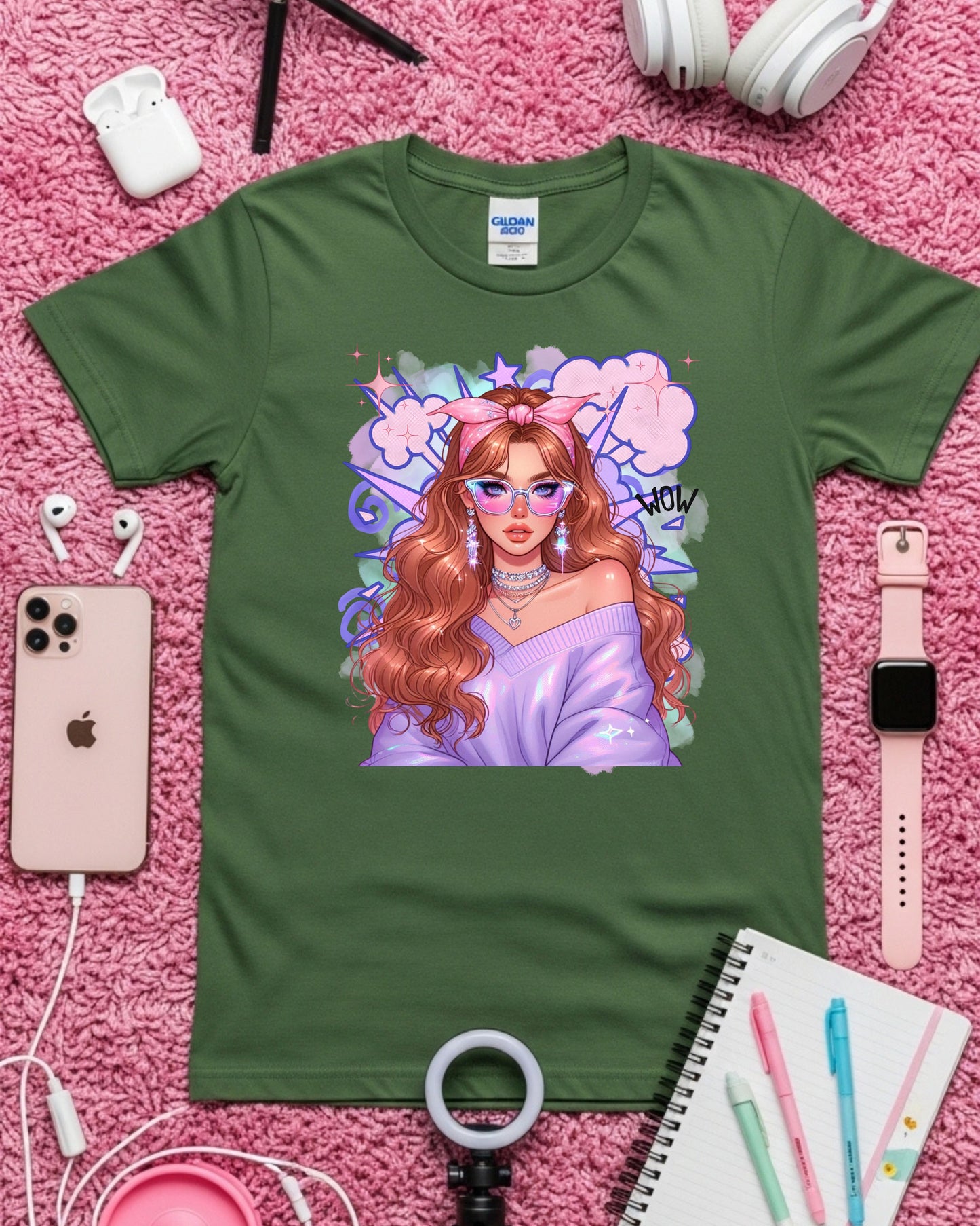 Kawaii Pastel Girl T‑Shirt • Soft Girl Aesthetic Tee • Gen Z Auburn Hair Graphic • Cute Anime‑Inspired Top
