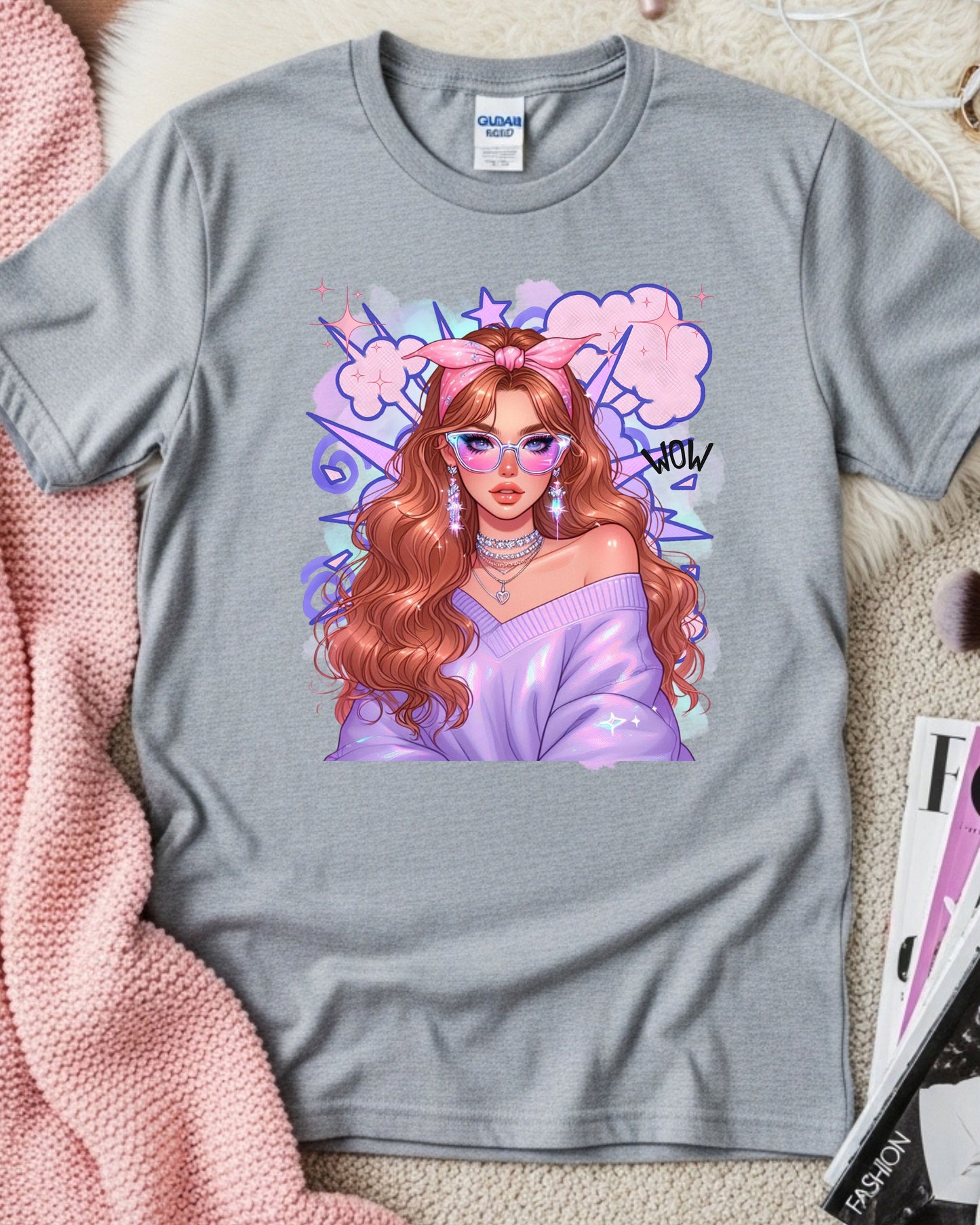 Kawaii Pastel Girl T‑Shirt • Soft Girl Aesthetic Tee • Gen Z Auburn Hair Graphic • Cute Anime‑Inspired Top