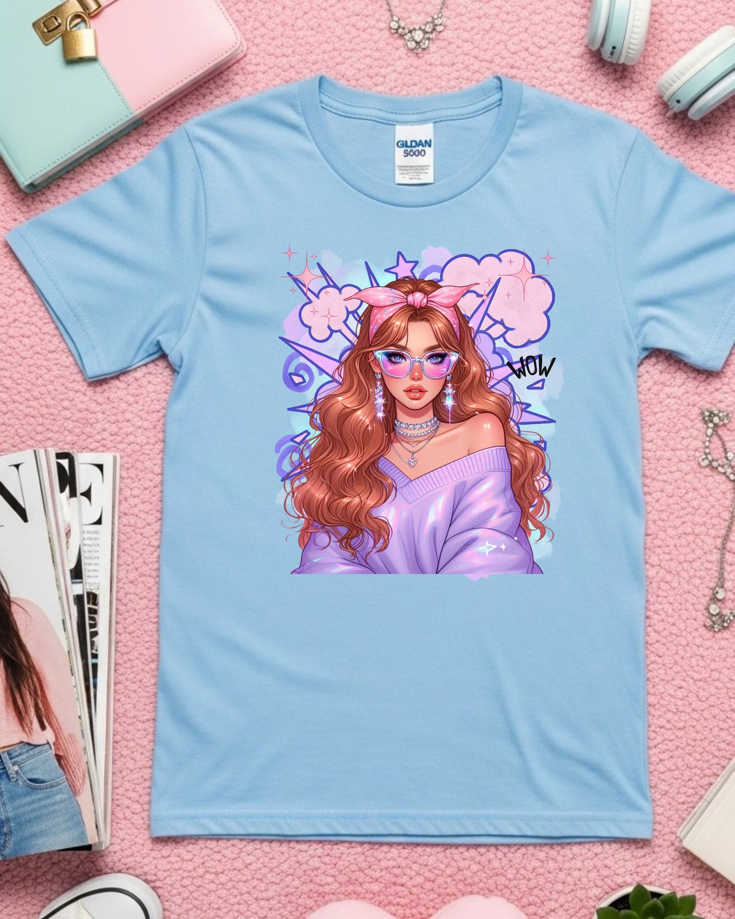 Kawaii Pastel Girl T‑Shirt • Soft Girl Aesthetic Tee • Gen Z Auburn Hair Graphic • Cute Anime‑Inspired Top