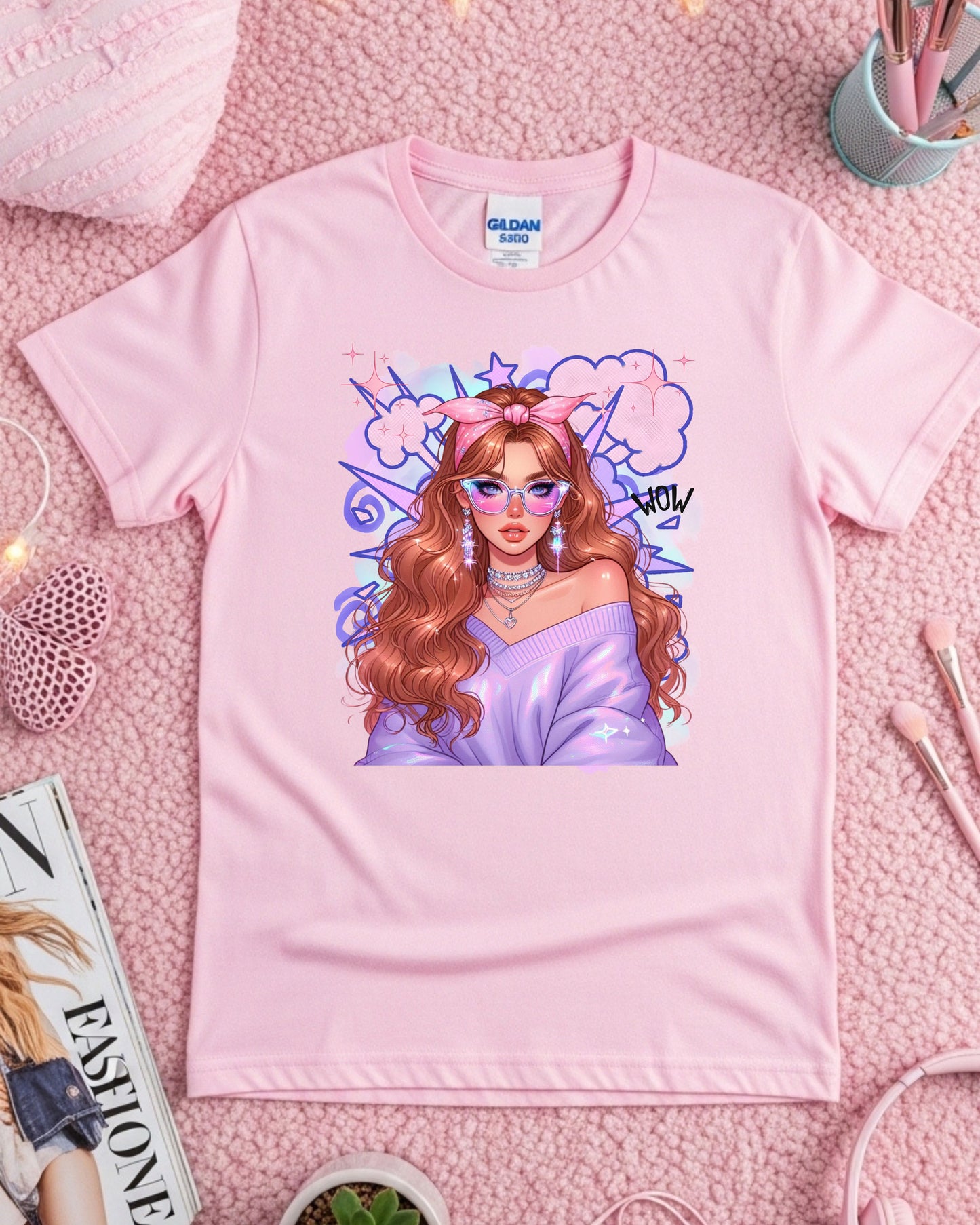 Kawaii Pastel Girl T‑Shirt • Soft Girl Aesthetic Tee • Gen Z Auburn Hair Graphic • Cute Anime‑Inspired Top