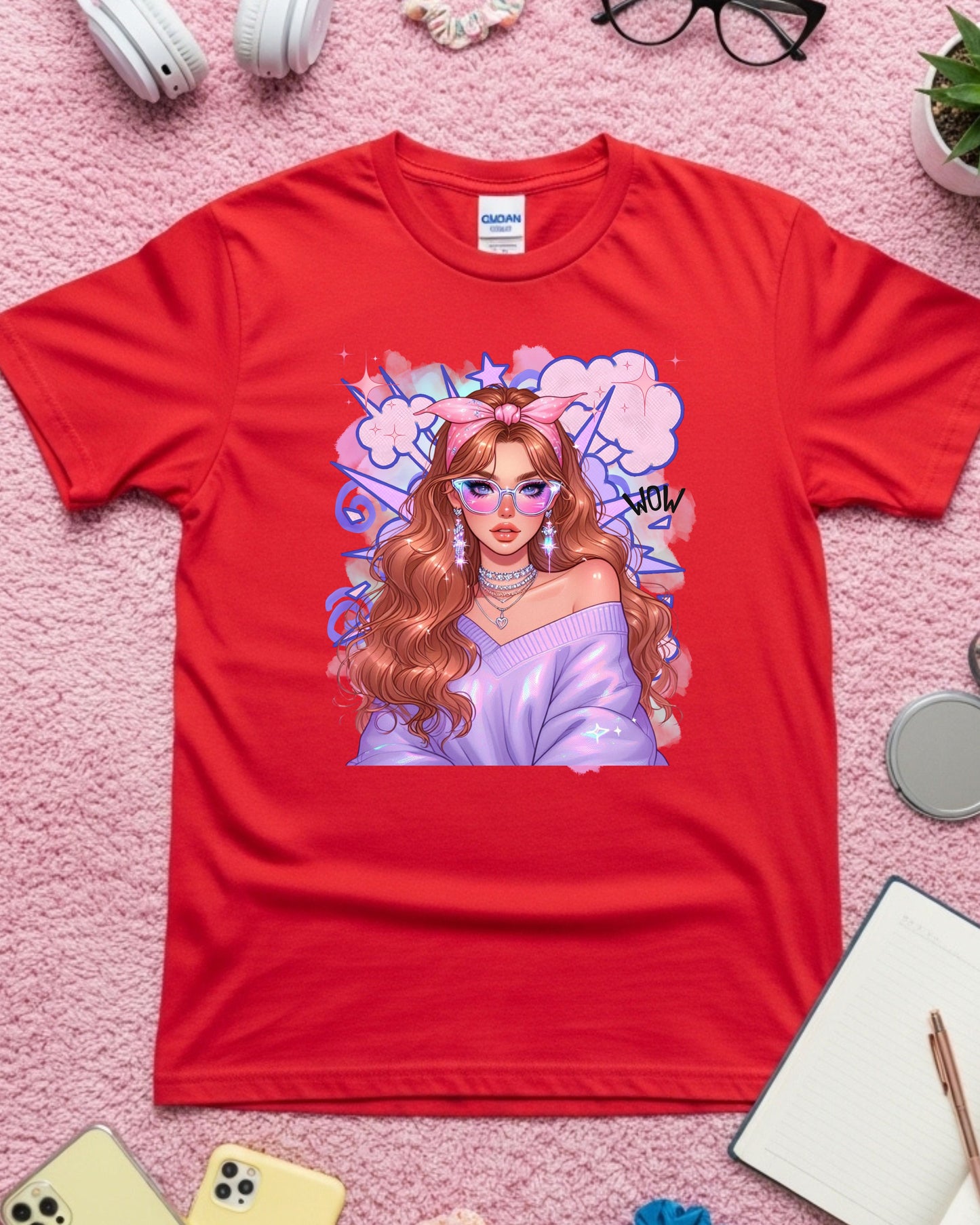 Kawaii Pastel Girl T‑Shirt • Soft Girl Aesthetic Tee • Gen Z Auburn Hair Graphic • Cute Anime‑Inspired Top