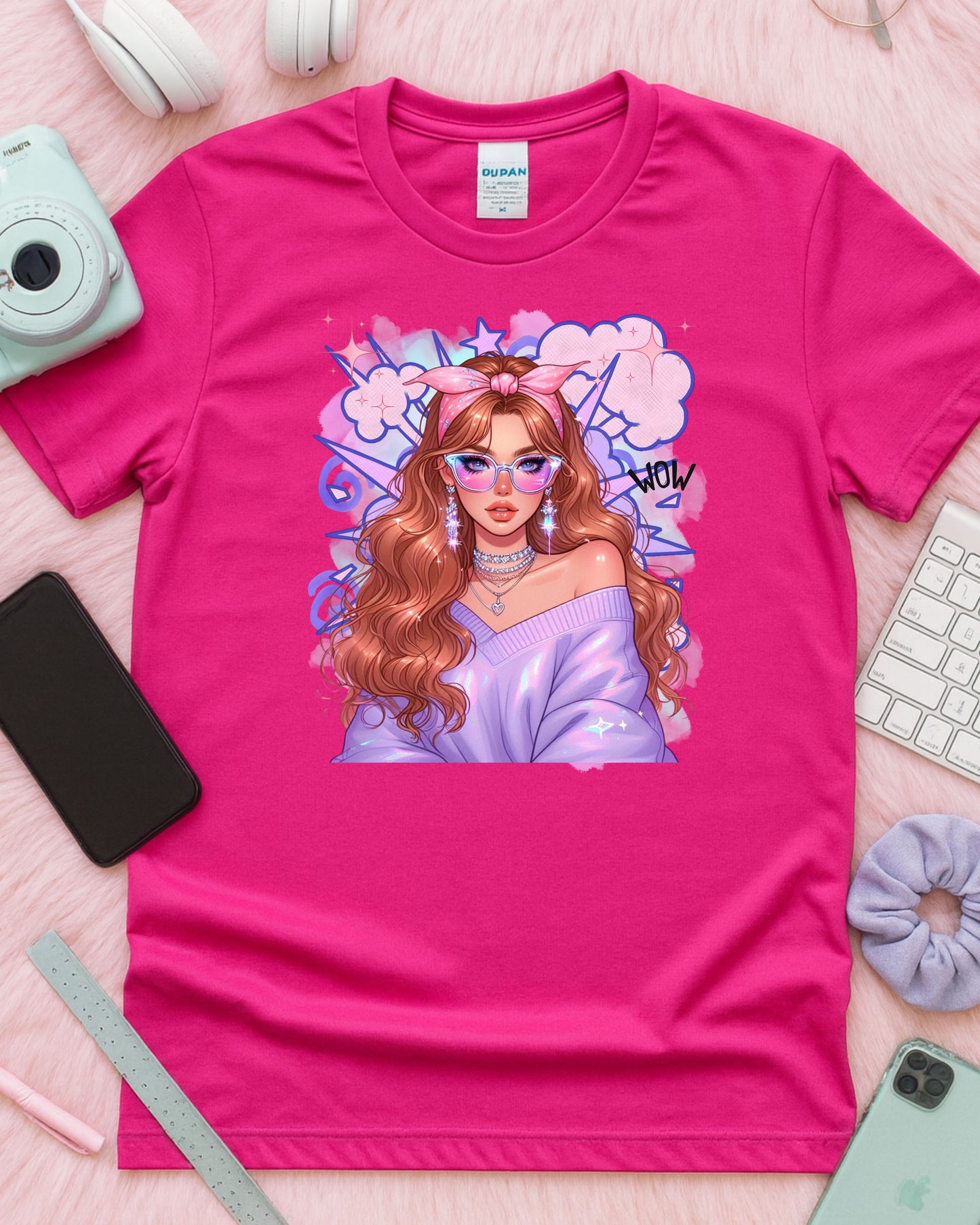 Kawaii Pastel Girl T‑Shirt • Soft Girl Aesthetic Tee • Gen Z Auburn Hair Graphic • Cute Anime‑Inspired Top