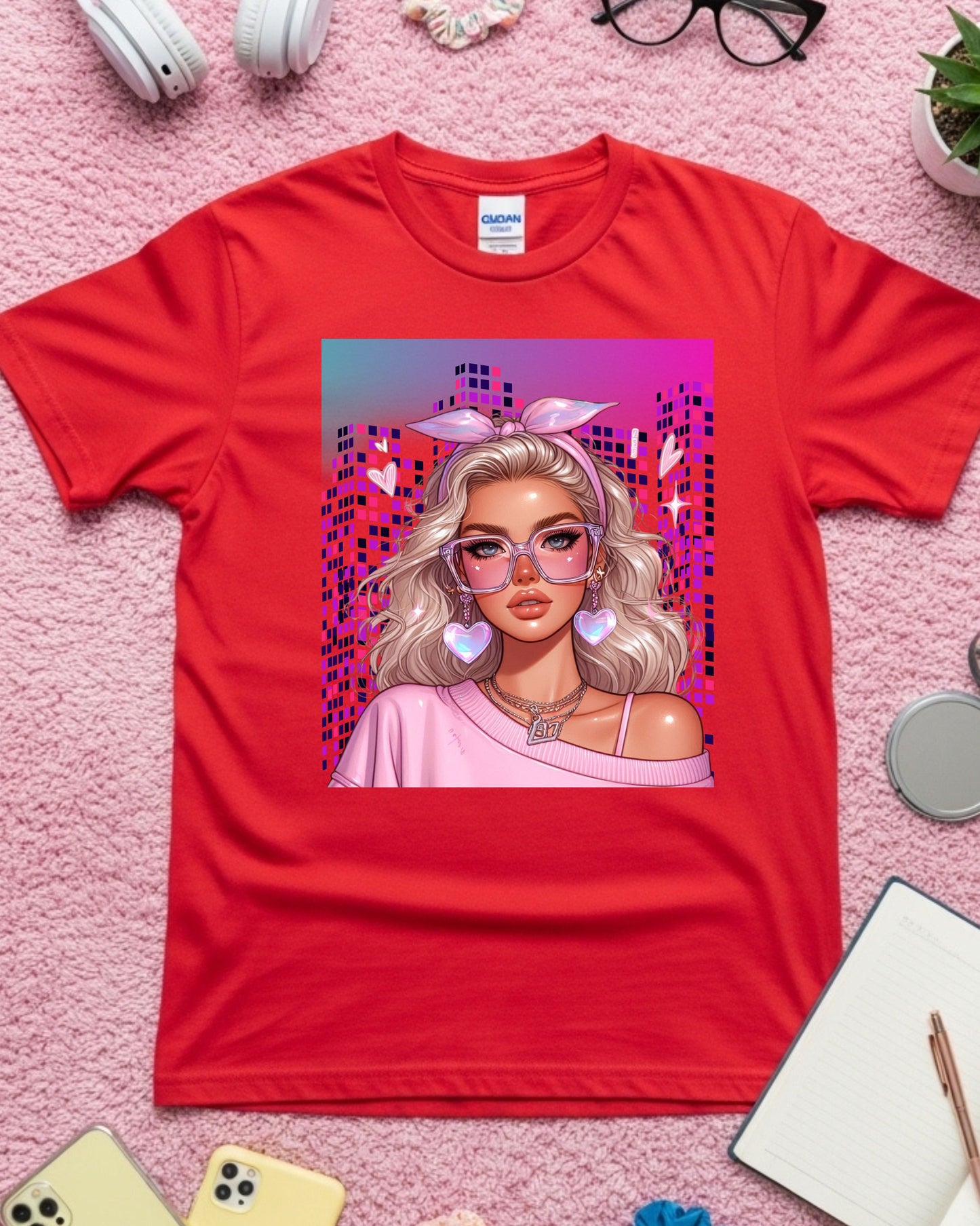 Pixel Princess Vibes: Glam City Girl with Heartcore Style