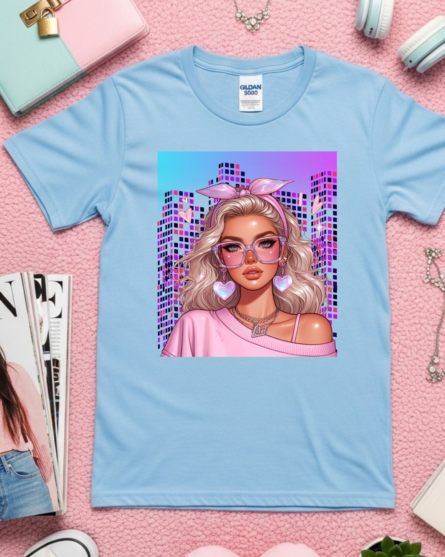 Pixel Princess Vibes: Glam City Girl with Heartcore Style