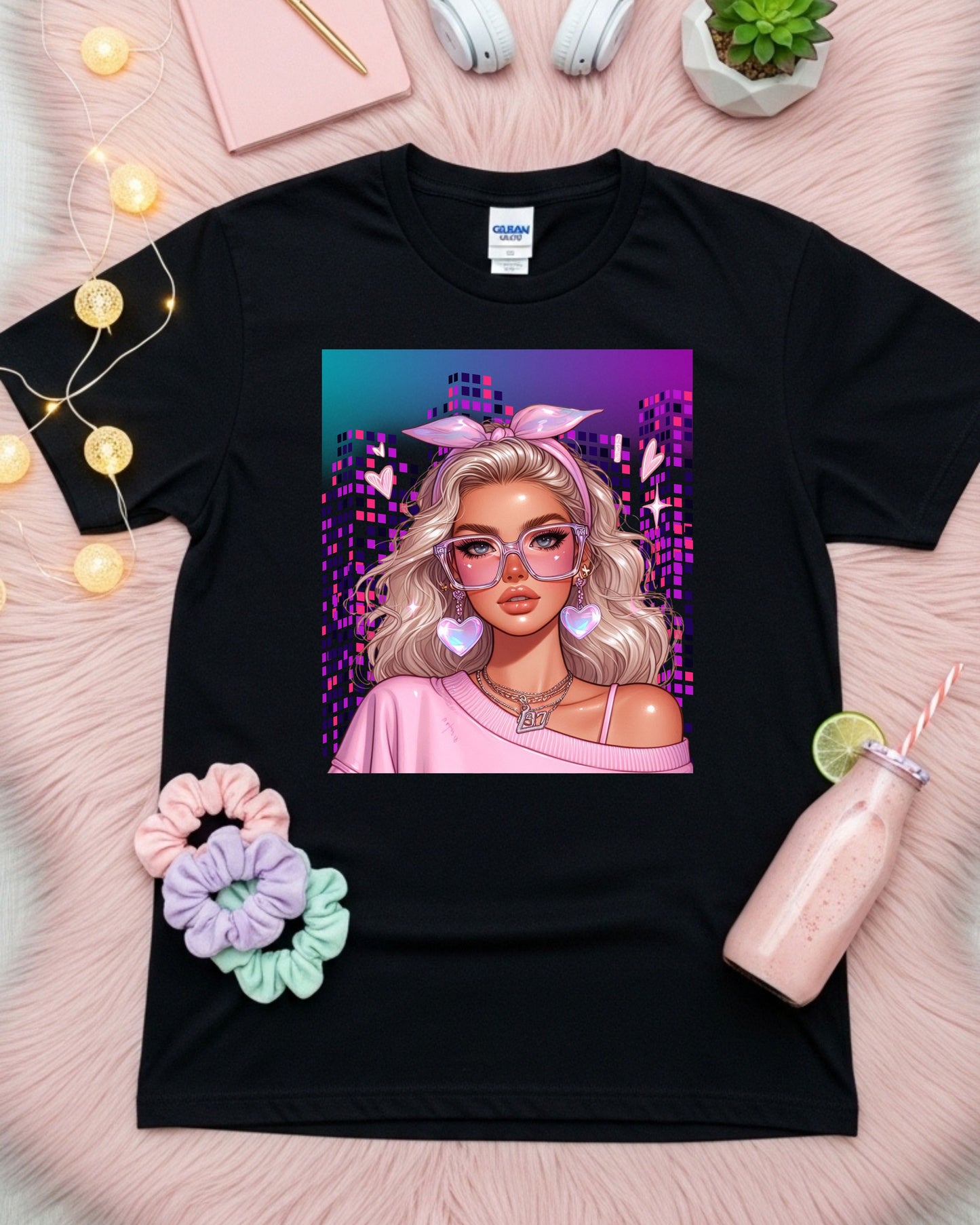 Pixel Princess Vibes: Glam City Girl with Heartcore Style