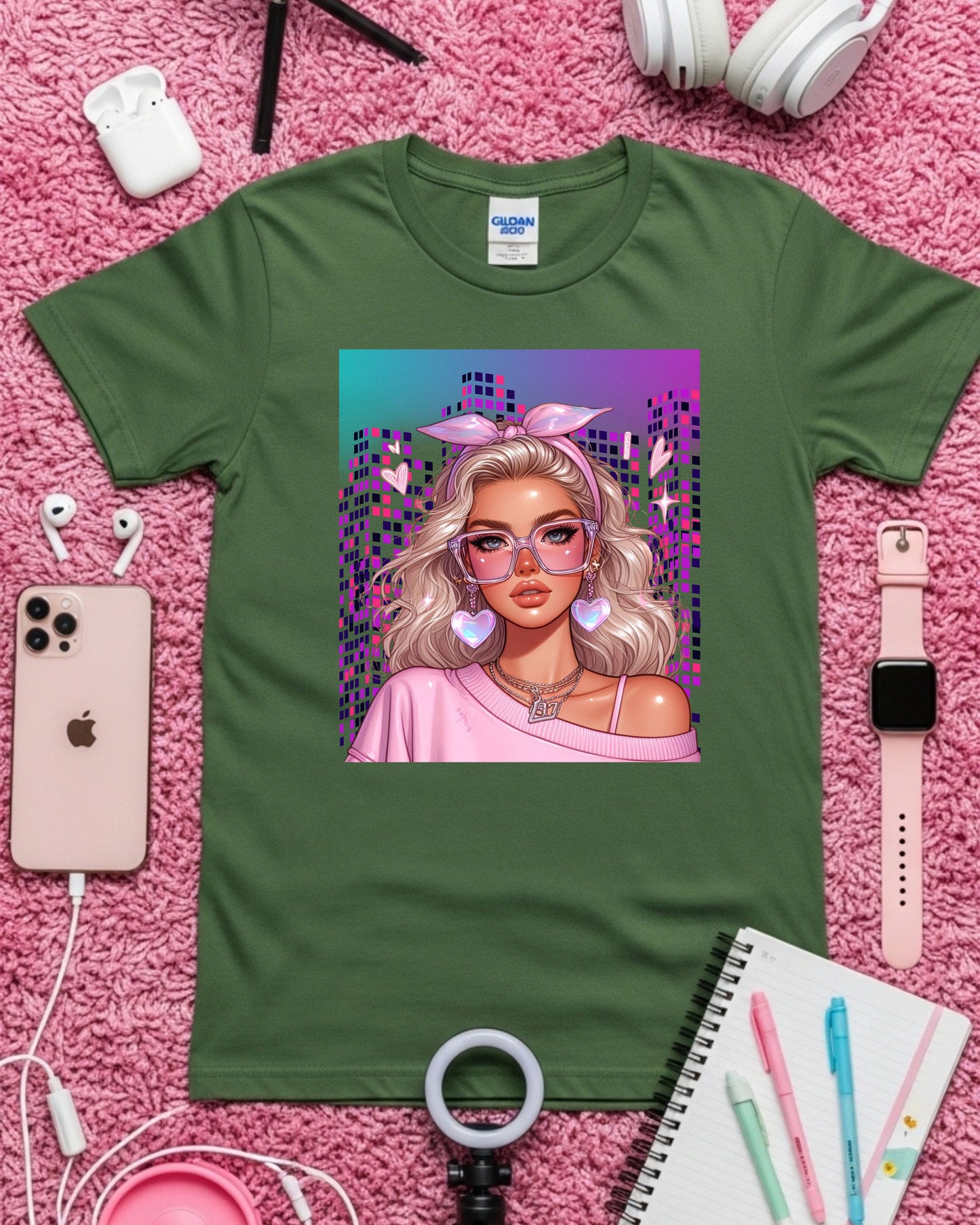 Pixel Princess Vibes: Glam City Girl with Heartcore Style
