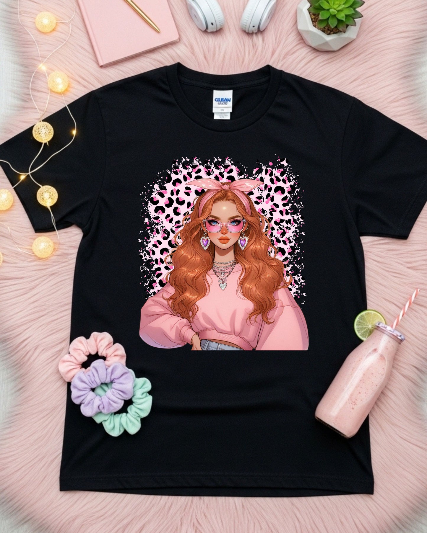 Leopard Luxe Babe: Pink Soft‑Girl Glam Anime-Inspired