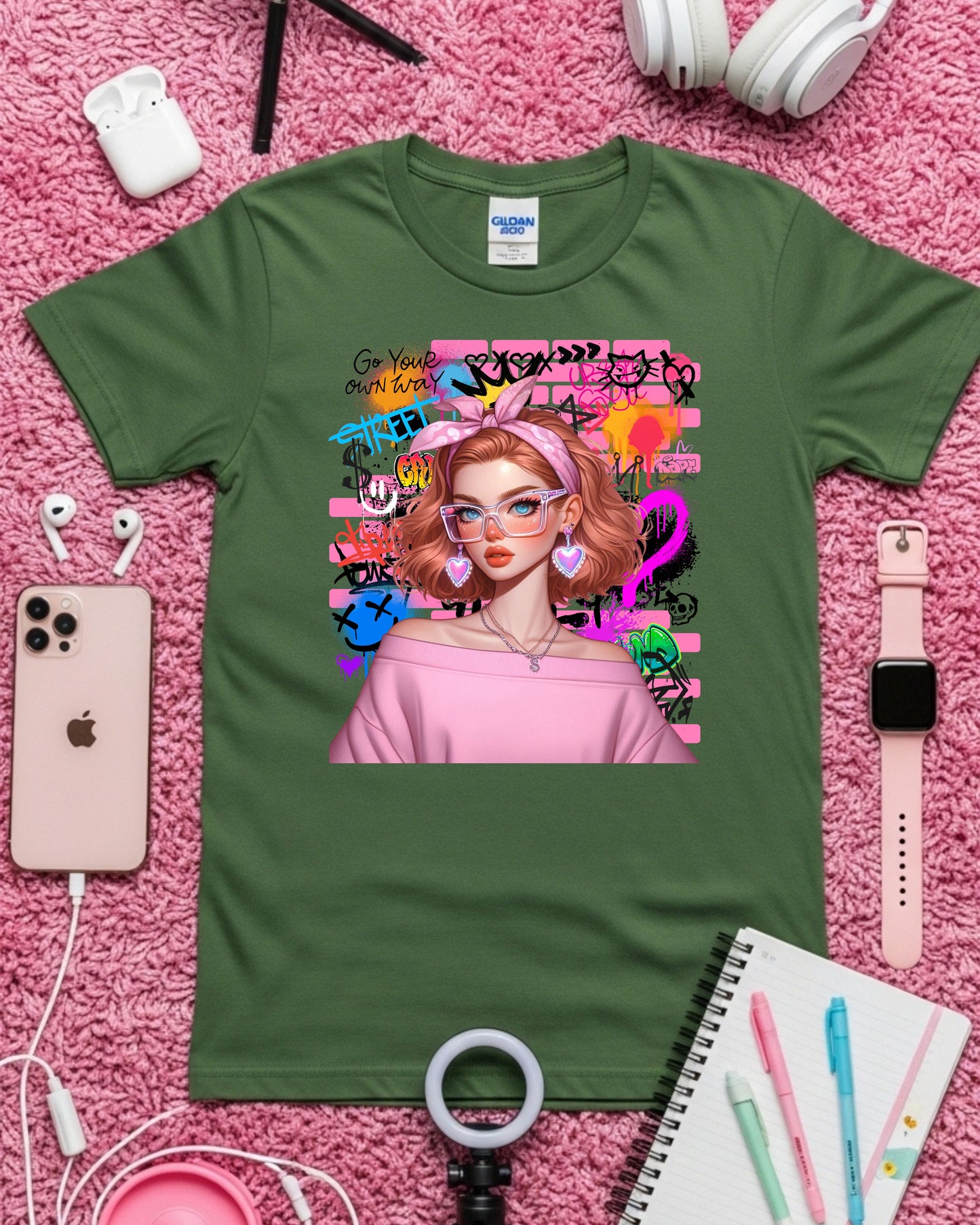 Urban Graffiti Glam: Neon Soft‑Girl Street Art Portrait