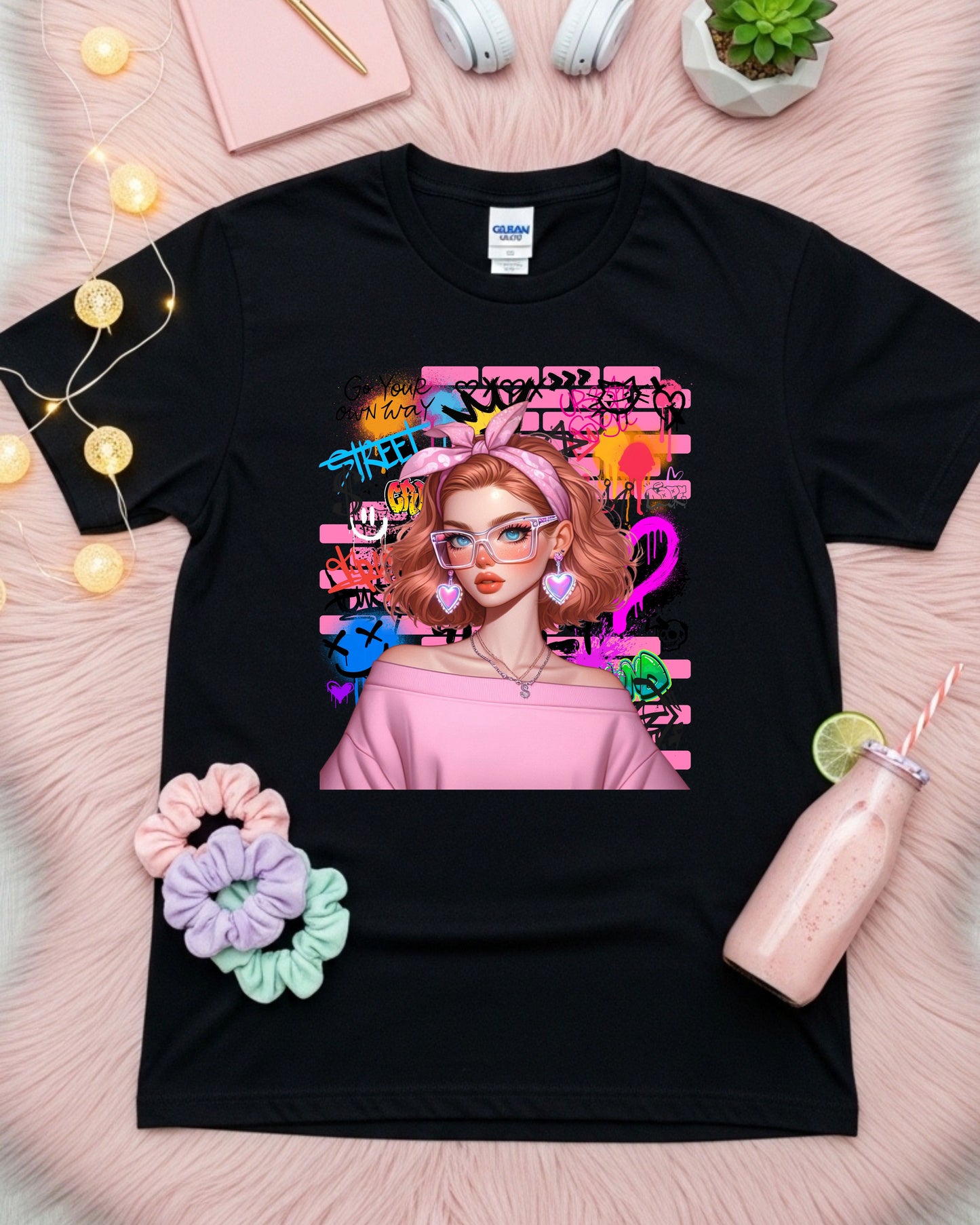 Urban Graffiti Glam: Neon Soft‑Girl Street Art Portrait