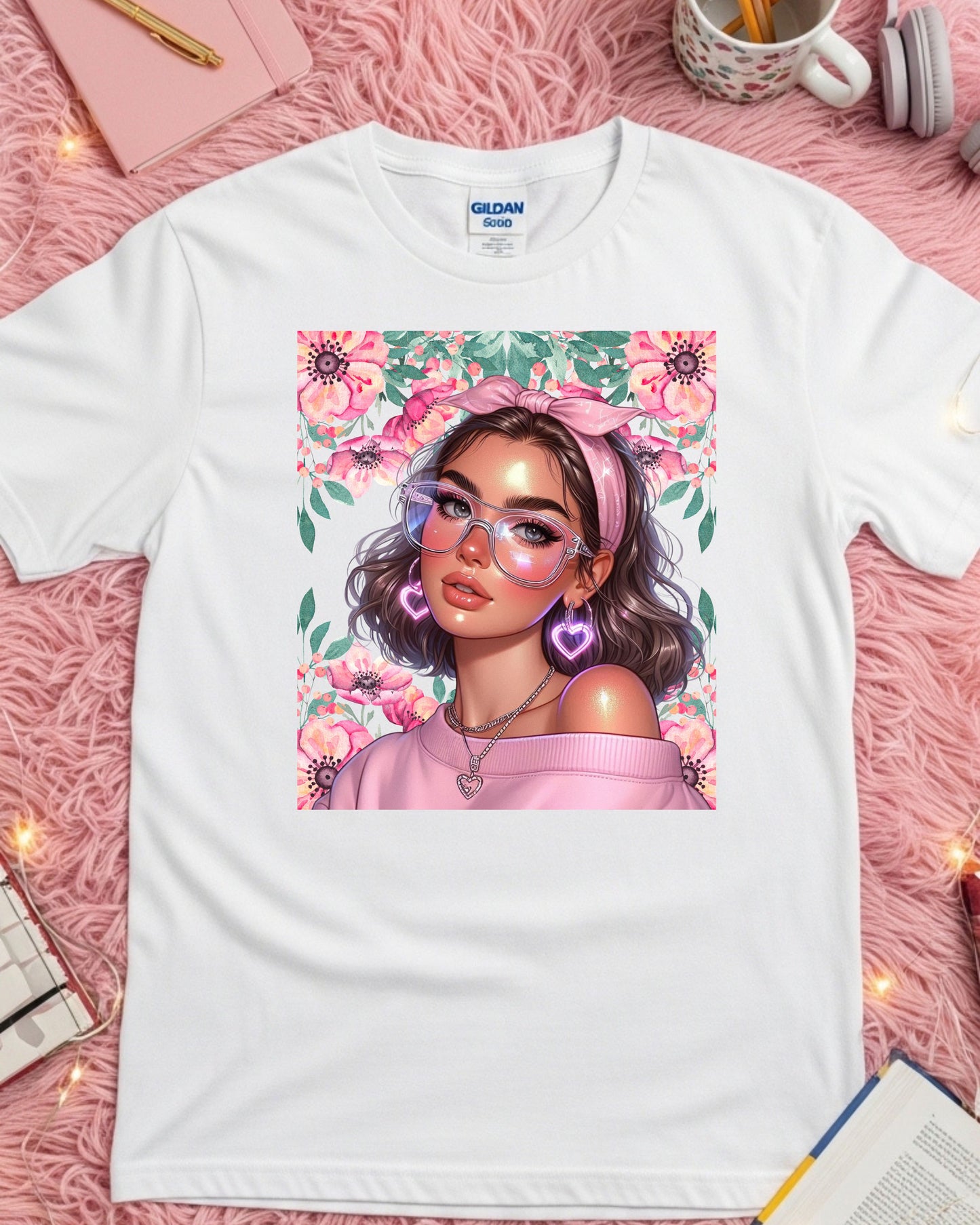Floral Soft‑Girl Glow: Pink Aesthetic Portrait Art