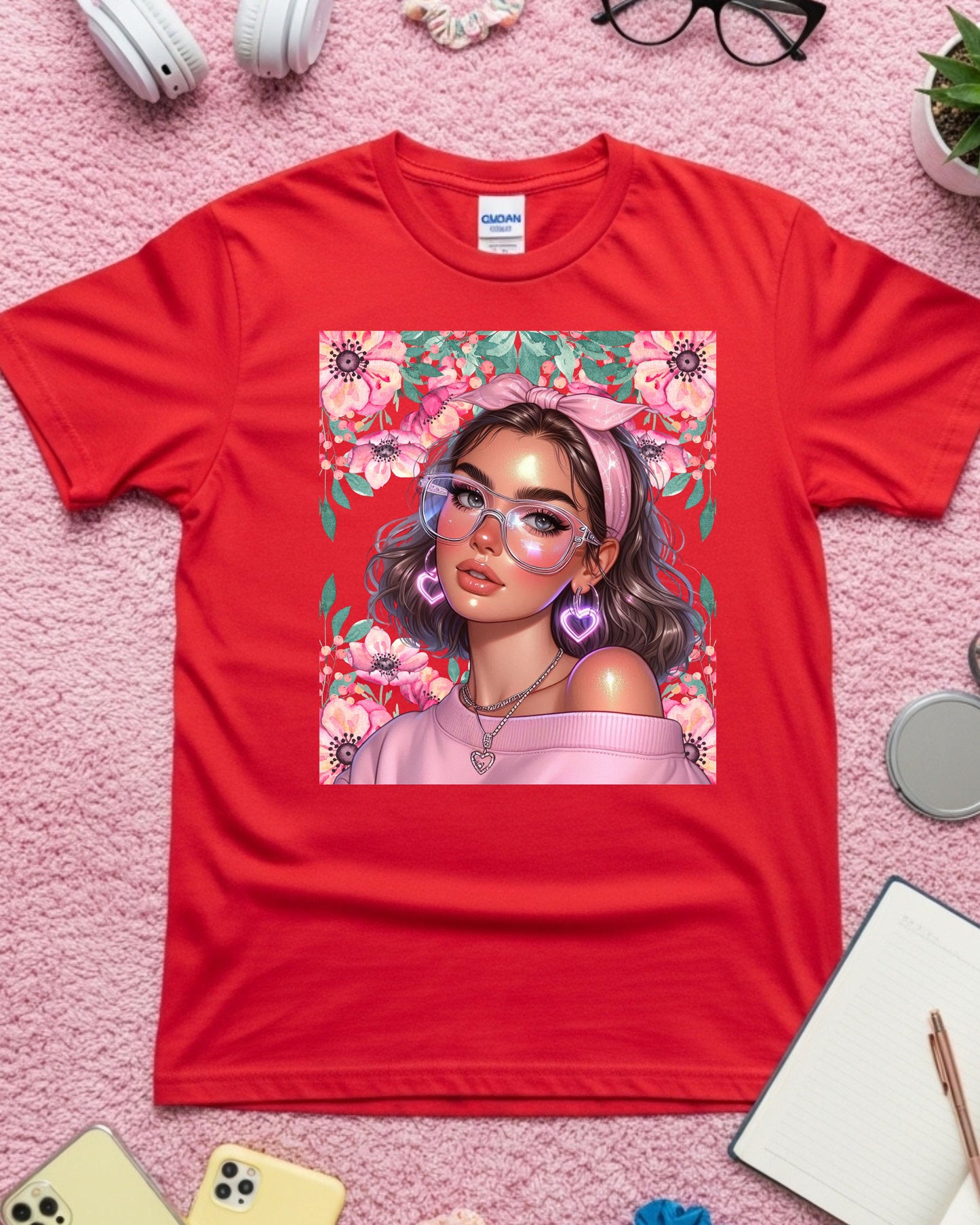 Floral Soft‑Girl Glow: Pink Aesthetic Portrait Art