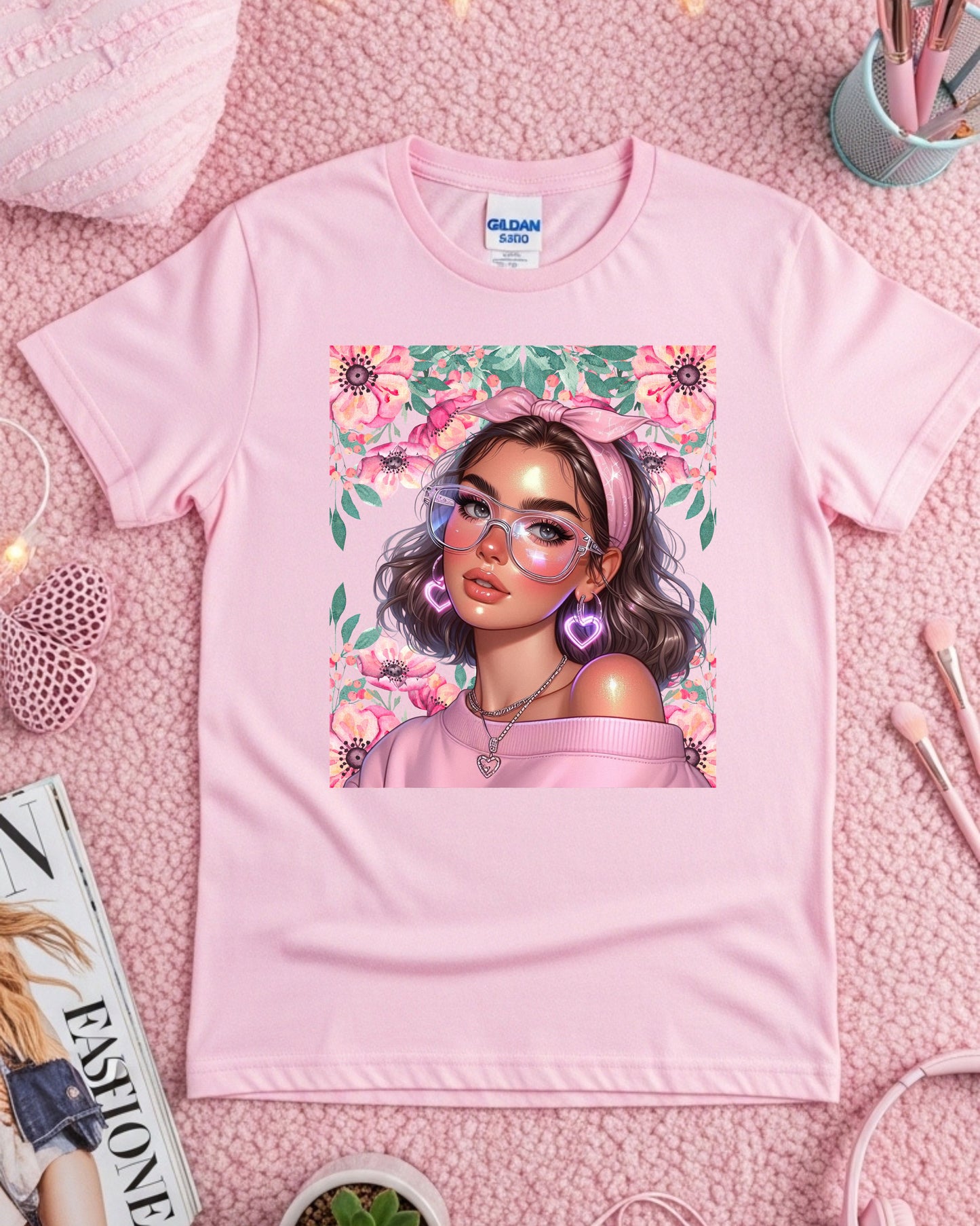Floral Soft‑Girl Glow: Pink Aesthetic Portrait Art