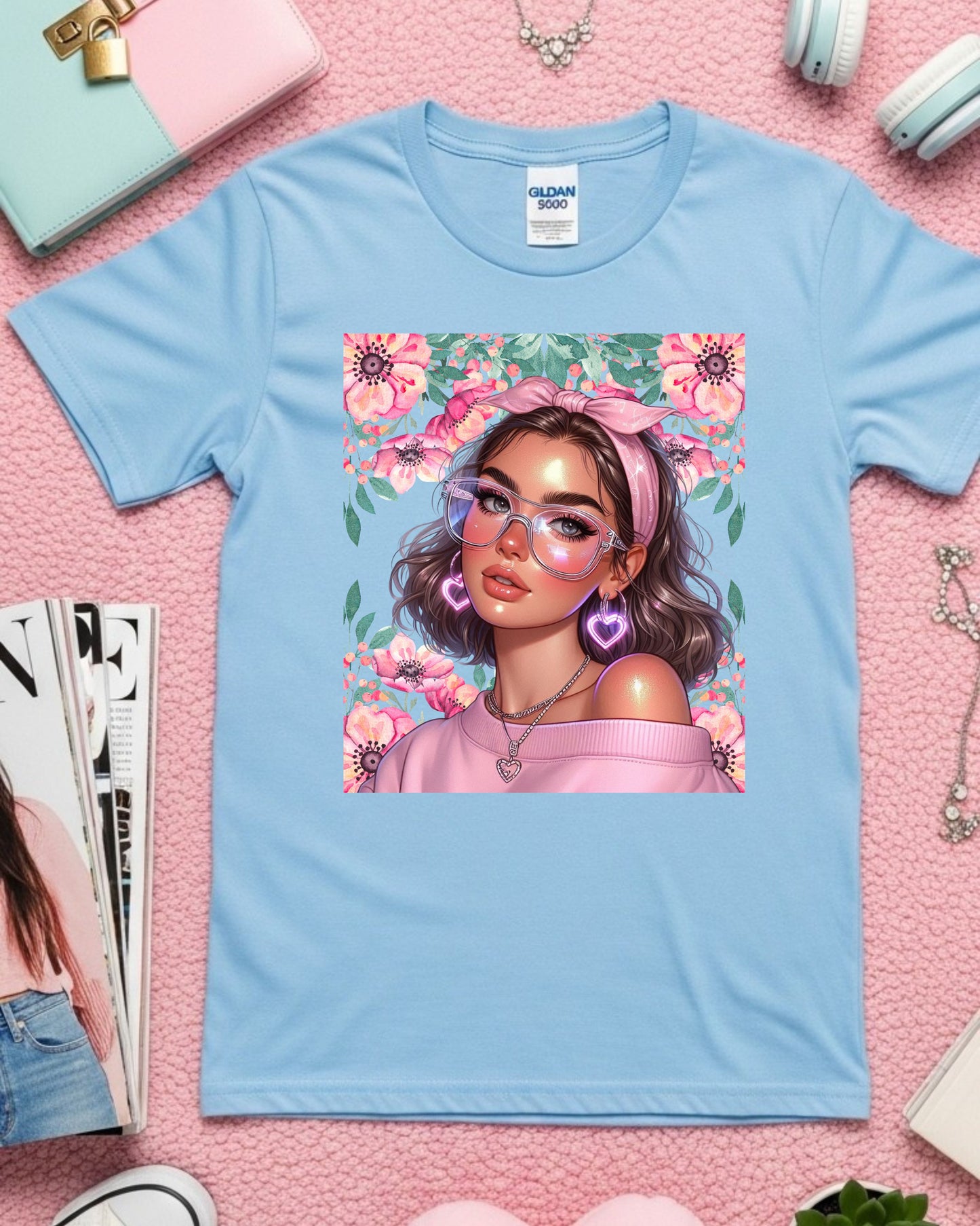 Floral Soft‑Girl Glow: Pink Aesthetic Portrait Art