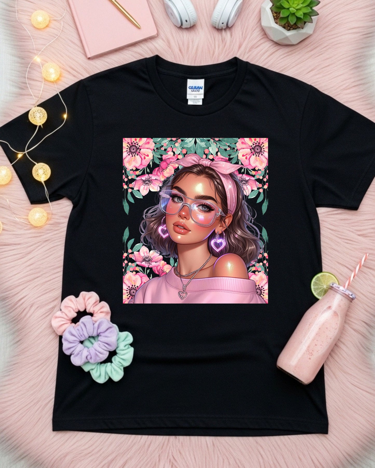Floral Soft‑Girl Glow: Pink Aesthetic Portrait Art