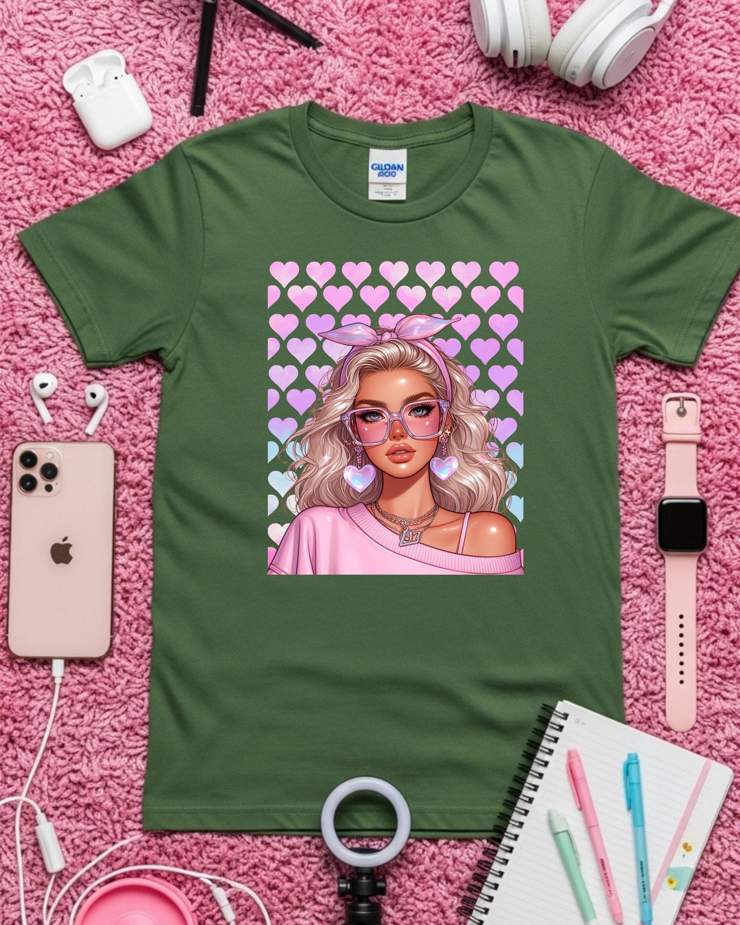 Floral Heartcore Glam: Pink Soft‑Girl Portrait Art