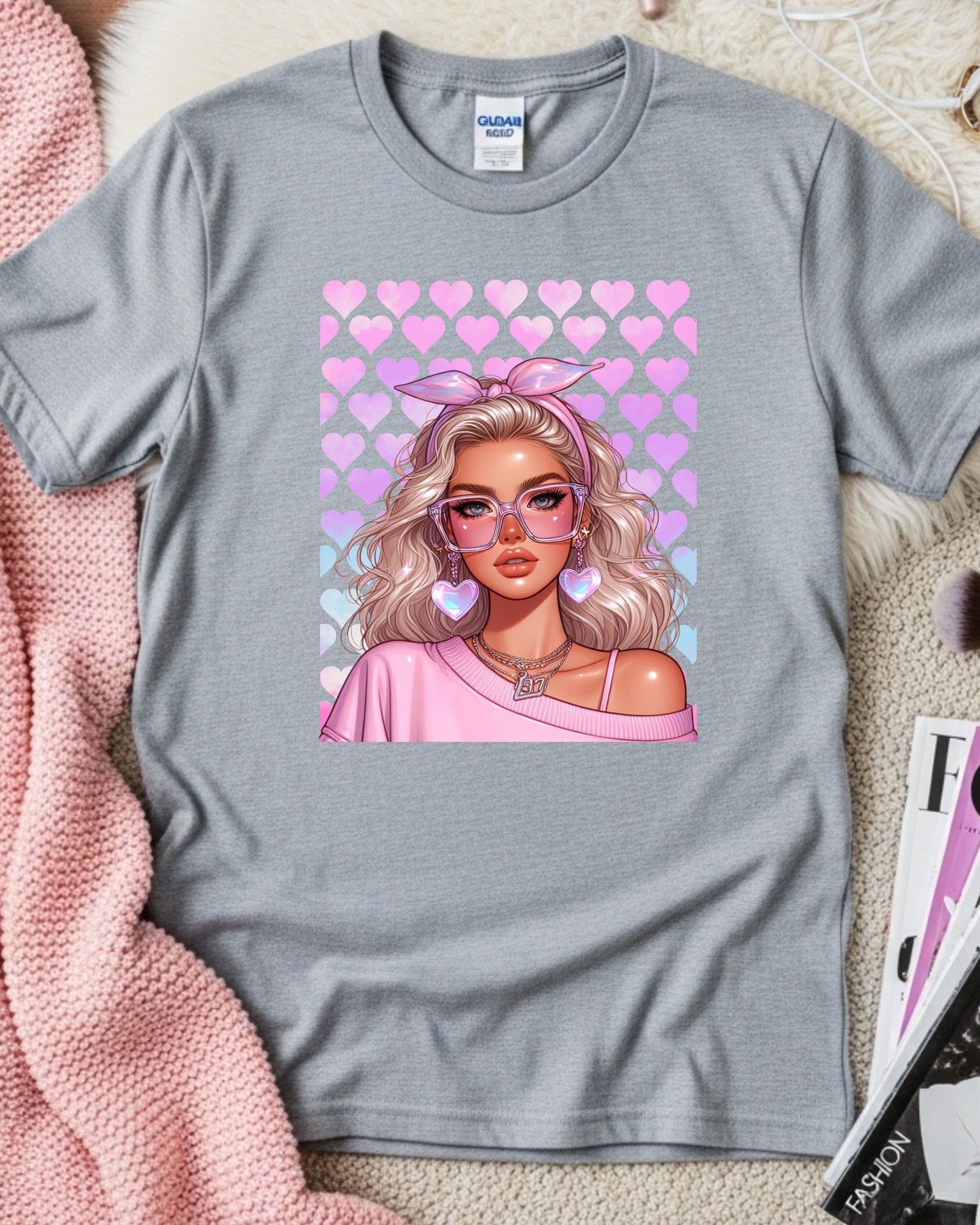 Floral Heartcore Glam: Pink Soft‑Girl Portrait Art
