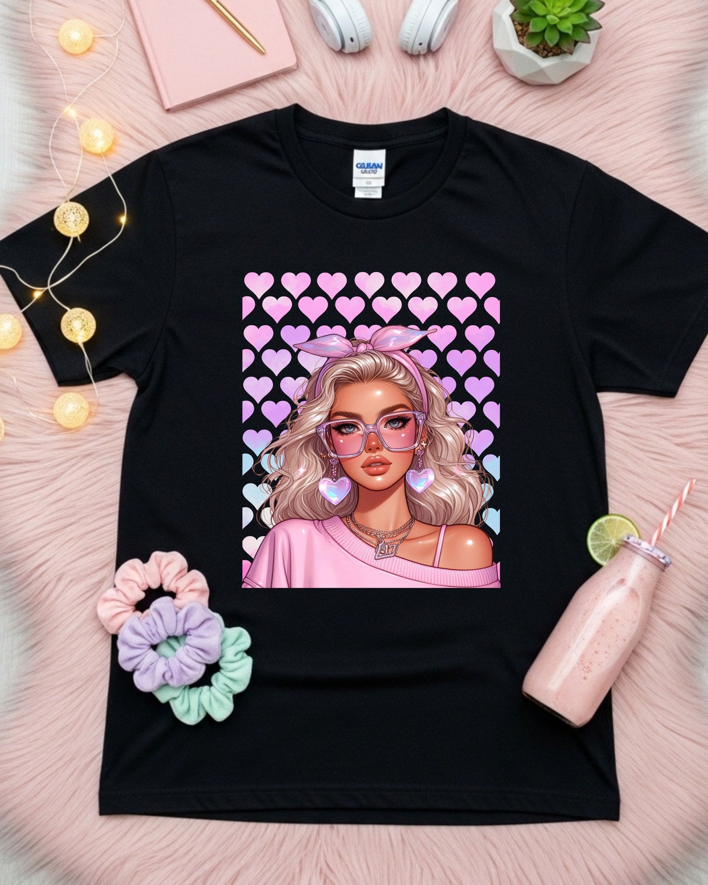 Floral Heartcore Glam: Pink Soft‑Girl Portrait Art
